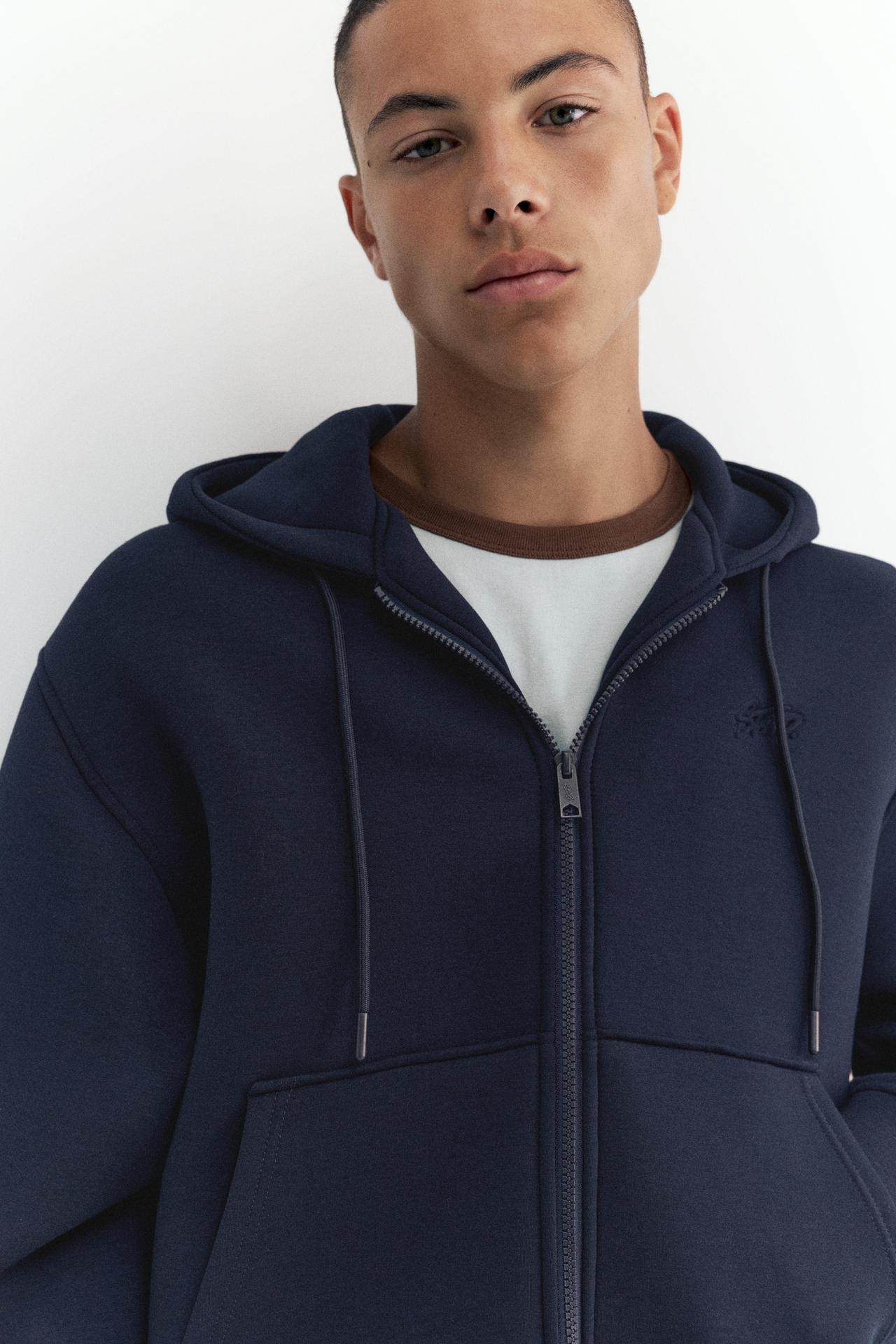 Neoprene-effect zip-up hoodie — Navy