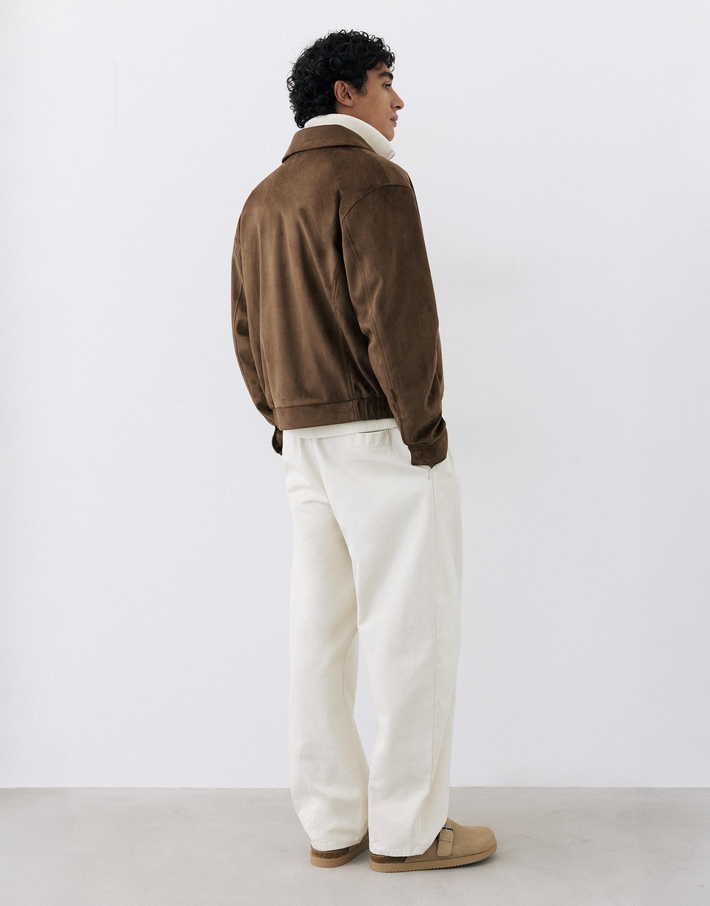 Faux suede jacket — Dark brown