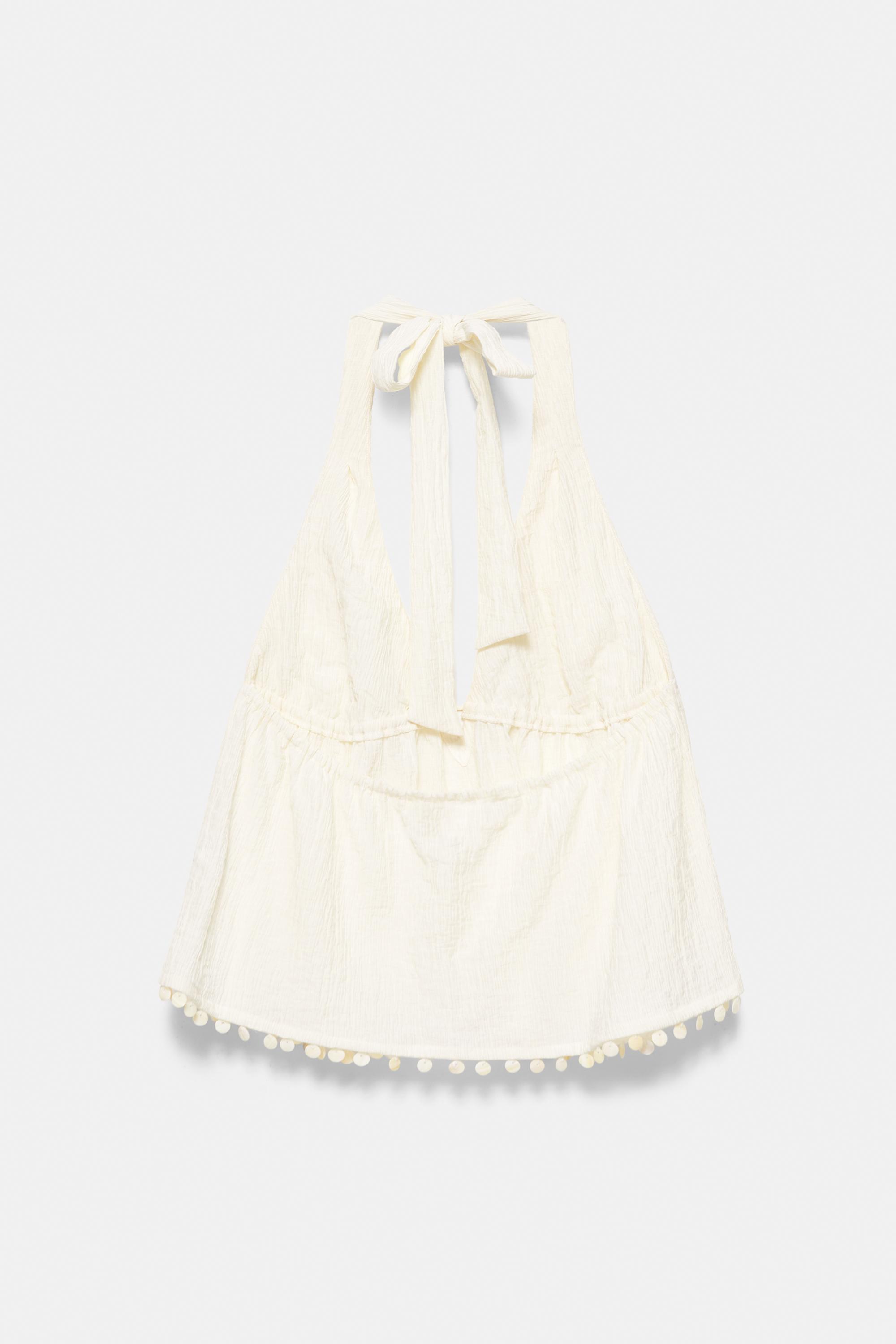 Shell detail halter top — Beige