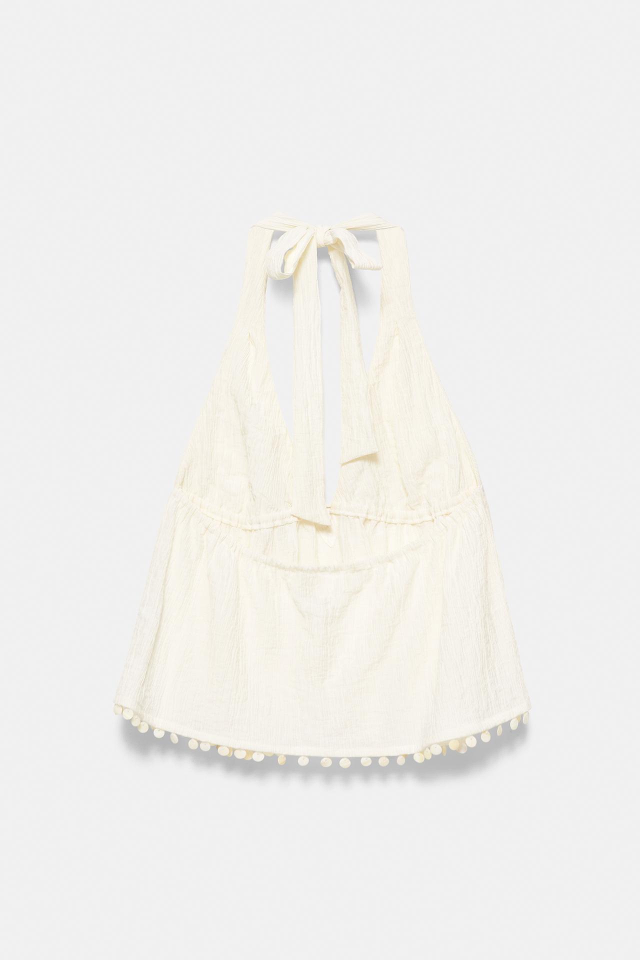 Shell detail halter top — Beige