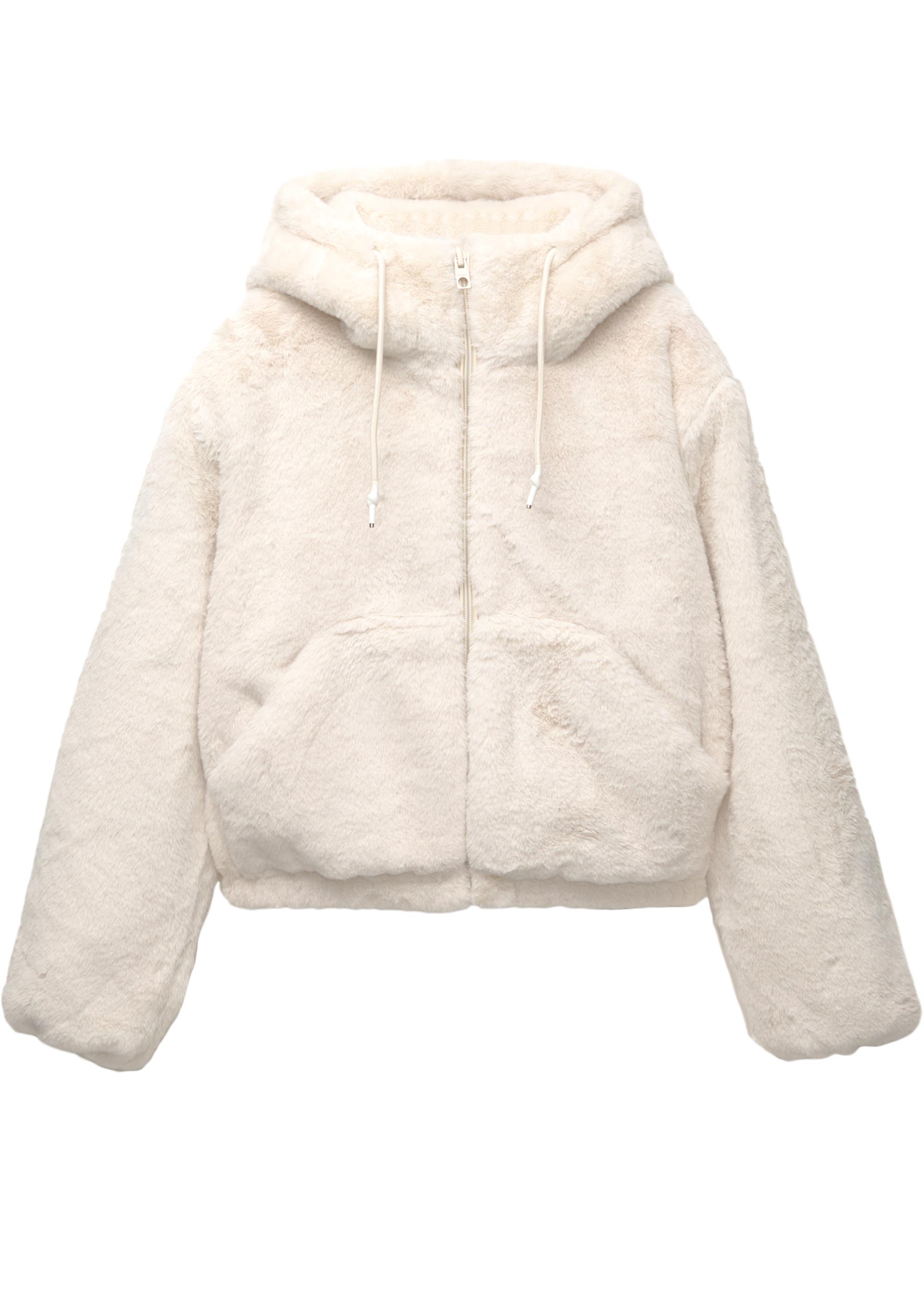 Faux fur hooded jacket — Ecru