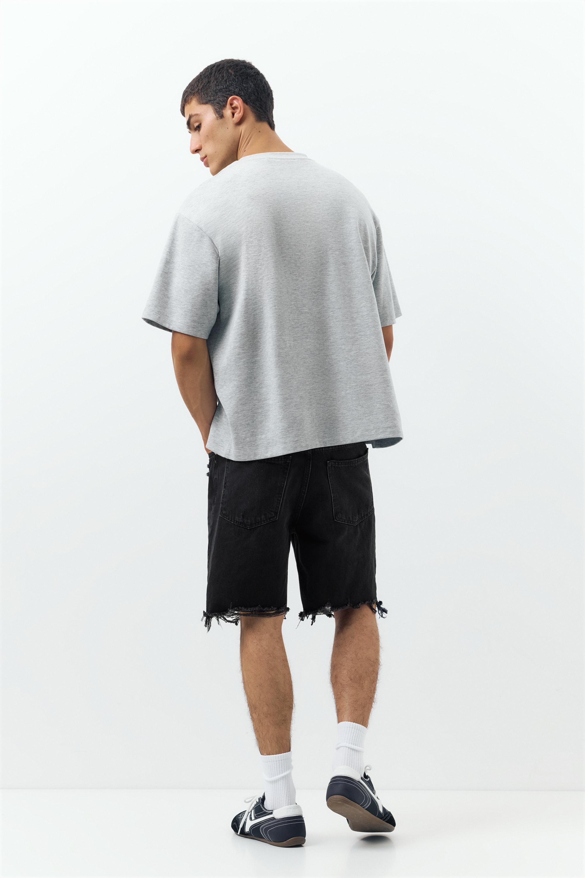 Straight-leg denim Bermuda shorts — Faded black