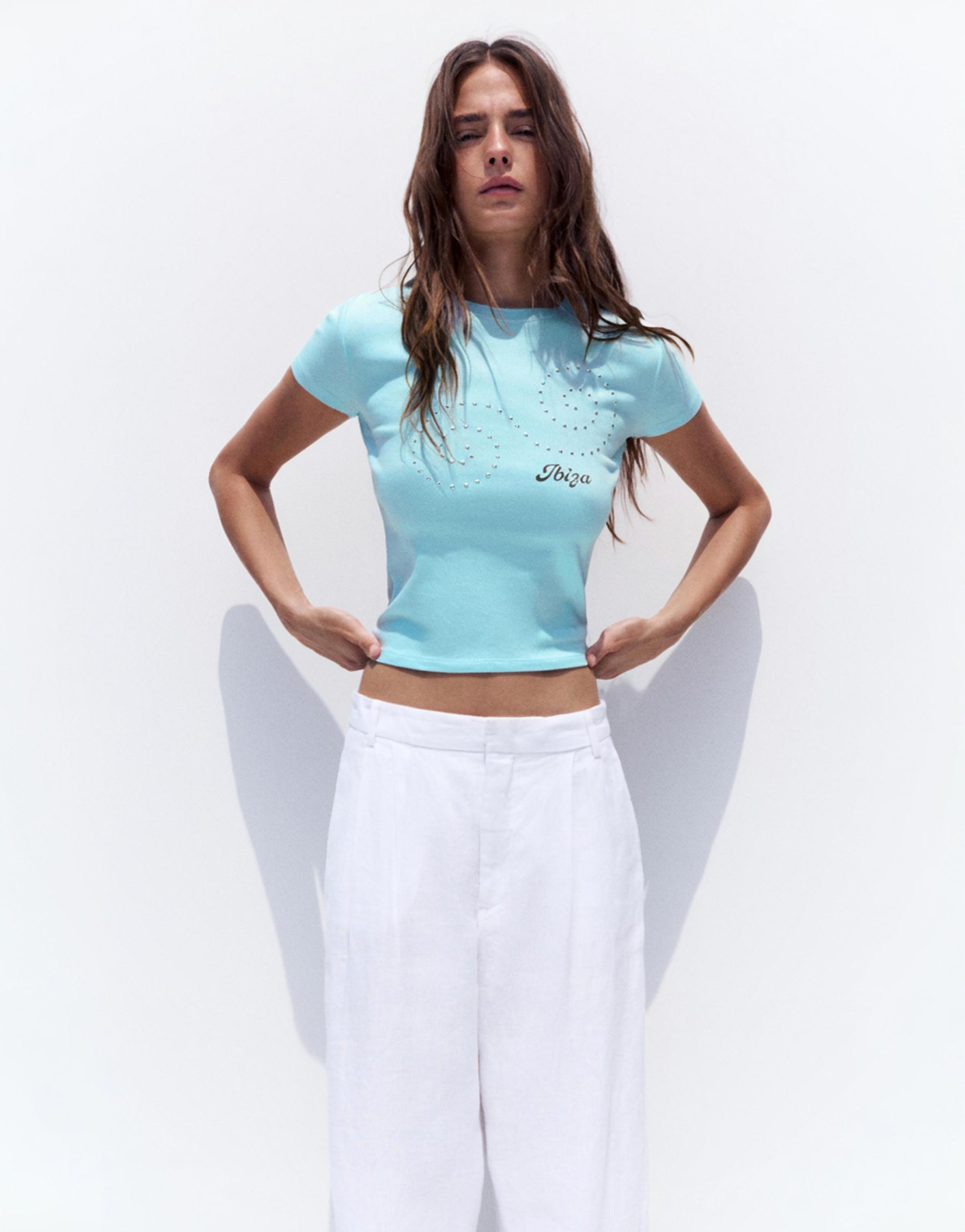 Ibiza stud slim fit T-shirt — Turquoise