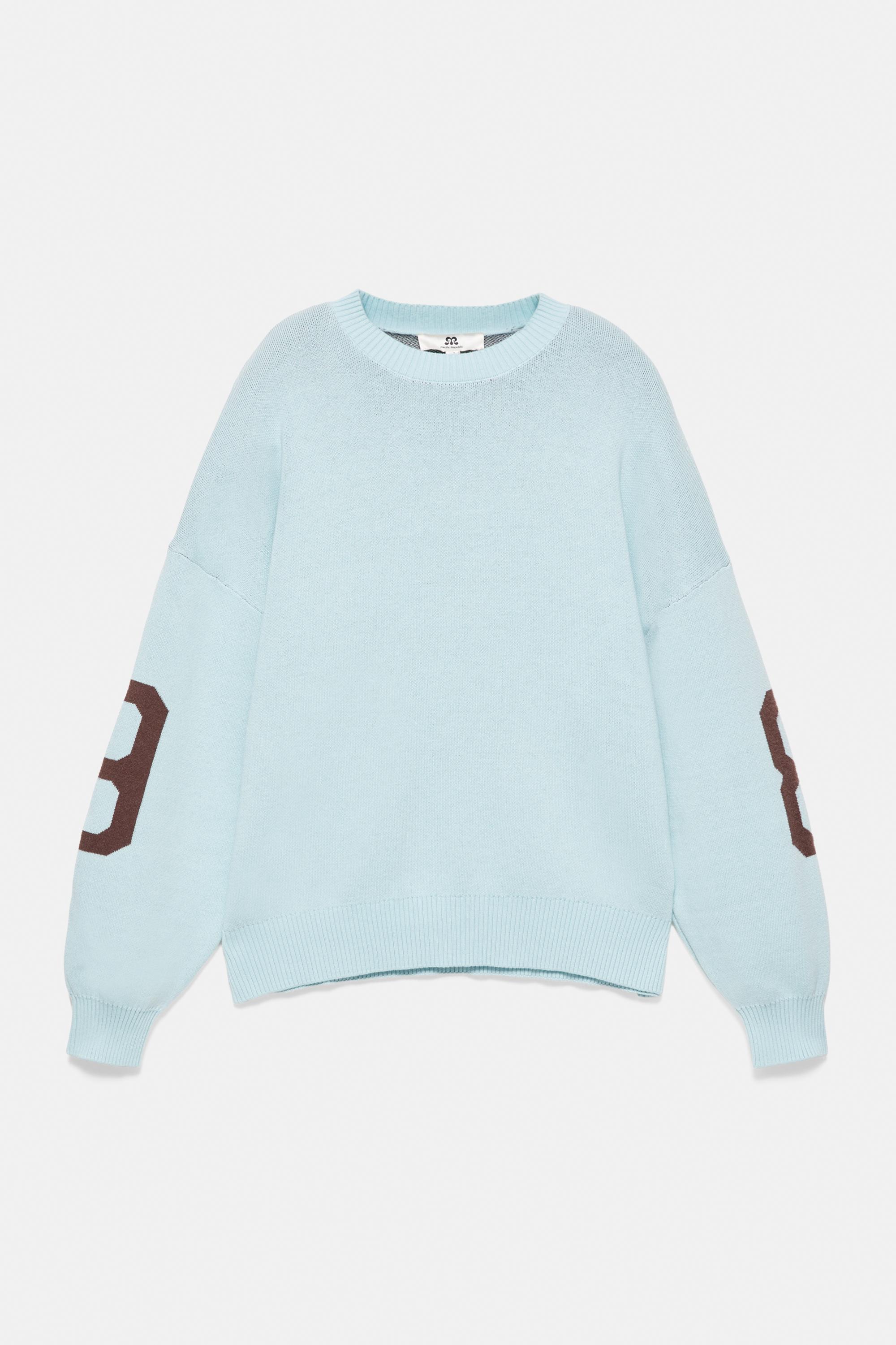 Pull&Bear Açık mavi 8 numara desenli kazak görsel 3