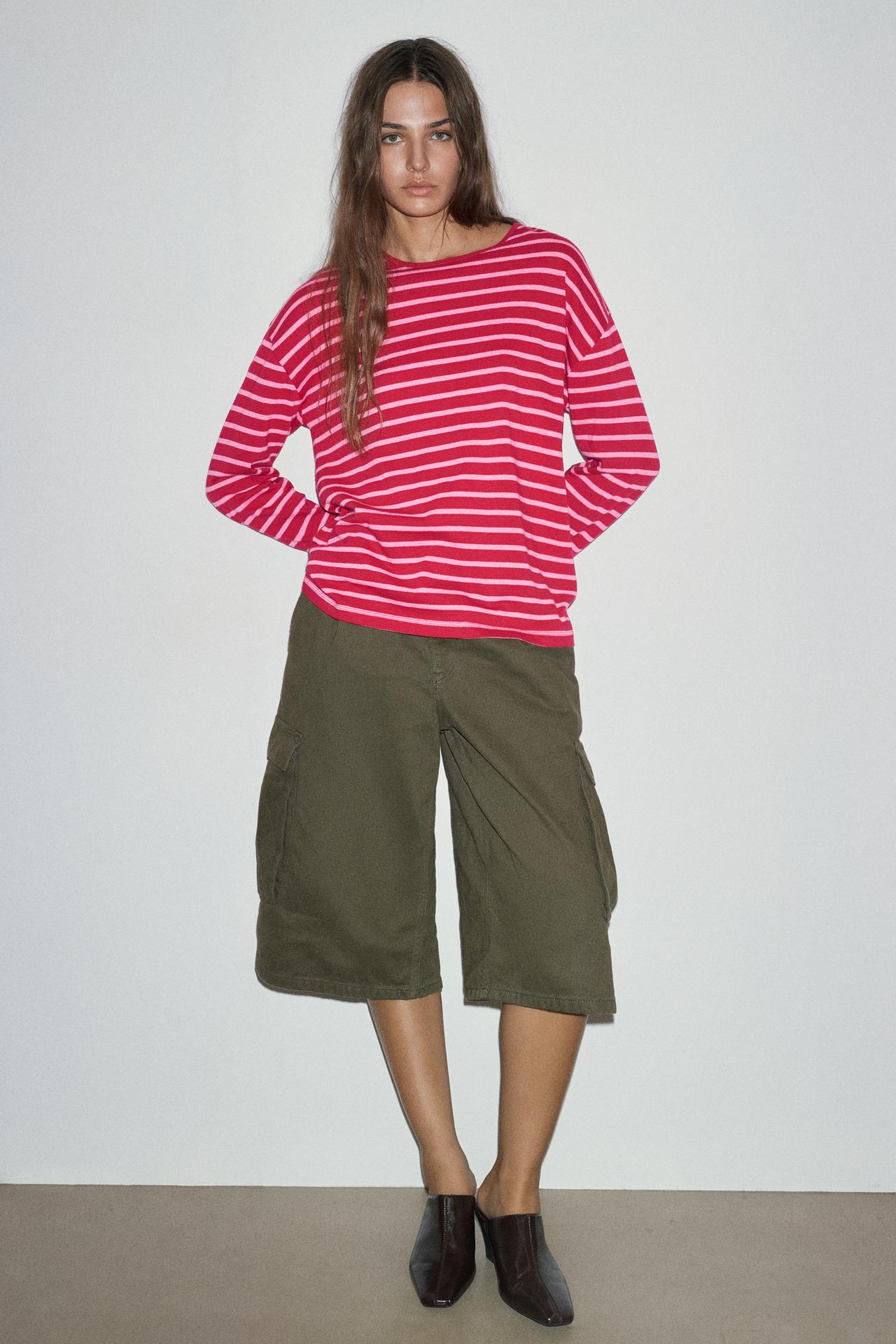 Oversize long sleeve striped T-shirt — Striped