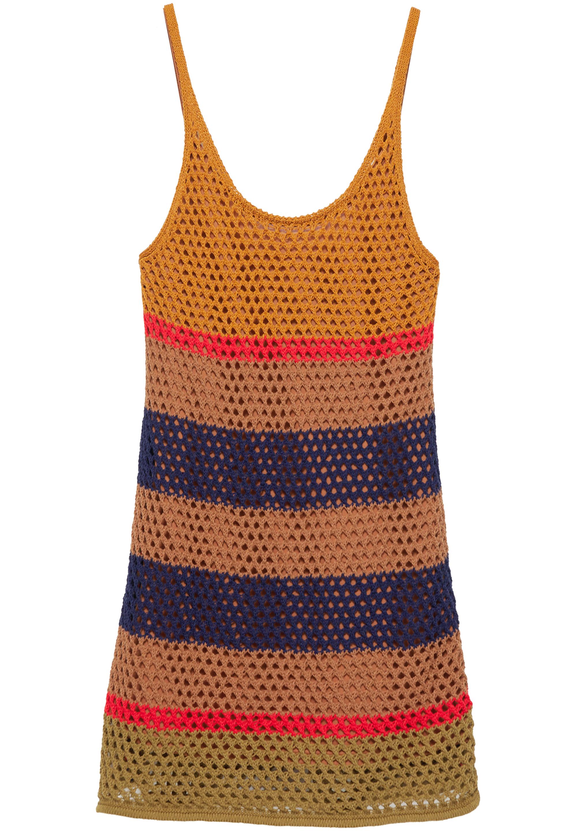 Short striped crochet dress — Brown