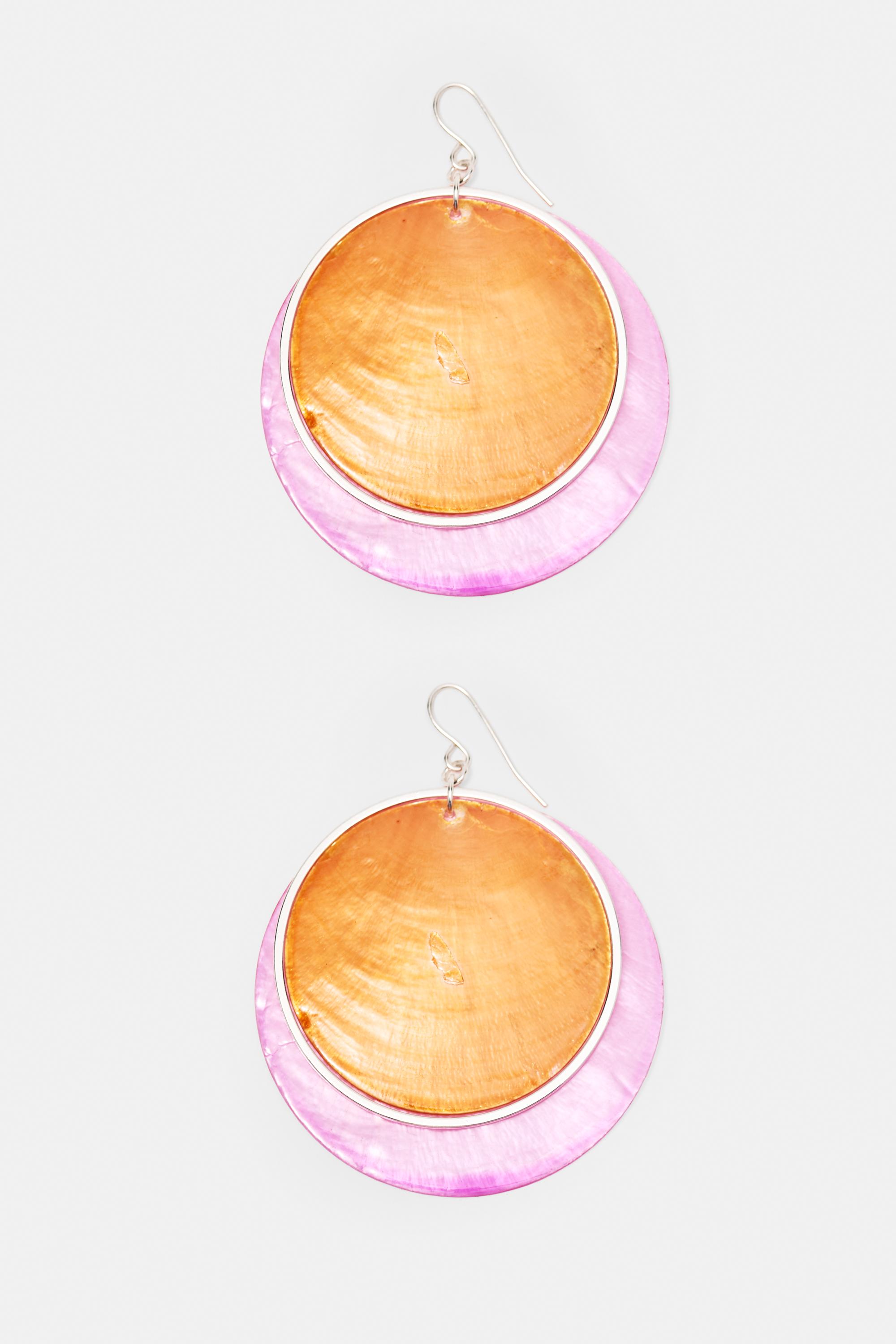 Mother-of-pearl-effect double earrings — Orange