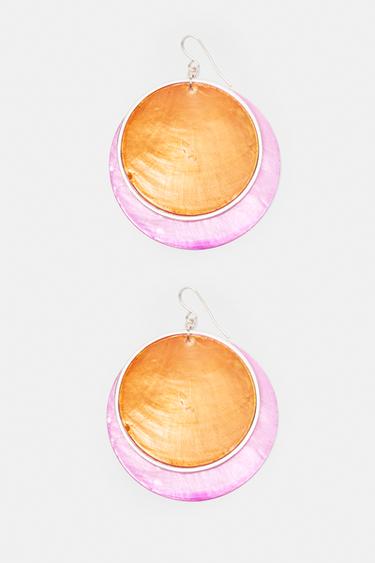 Mother-of-pearl-effect double earrings — Orange 3