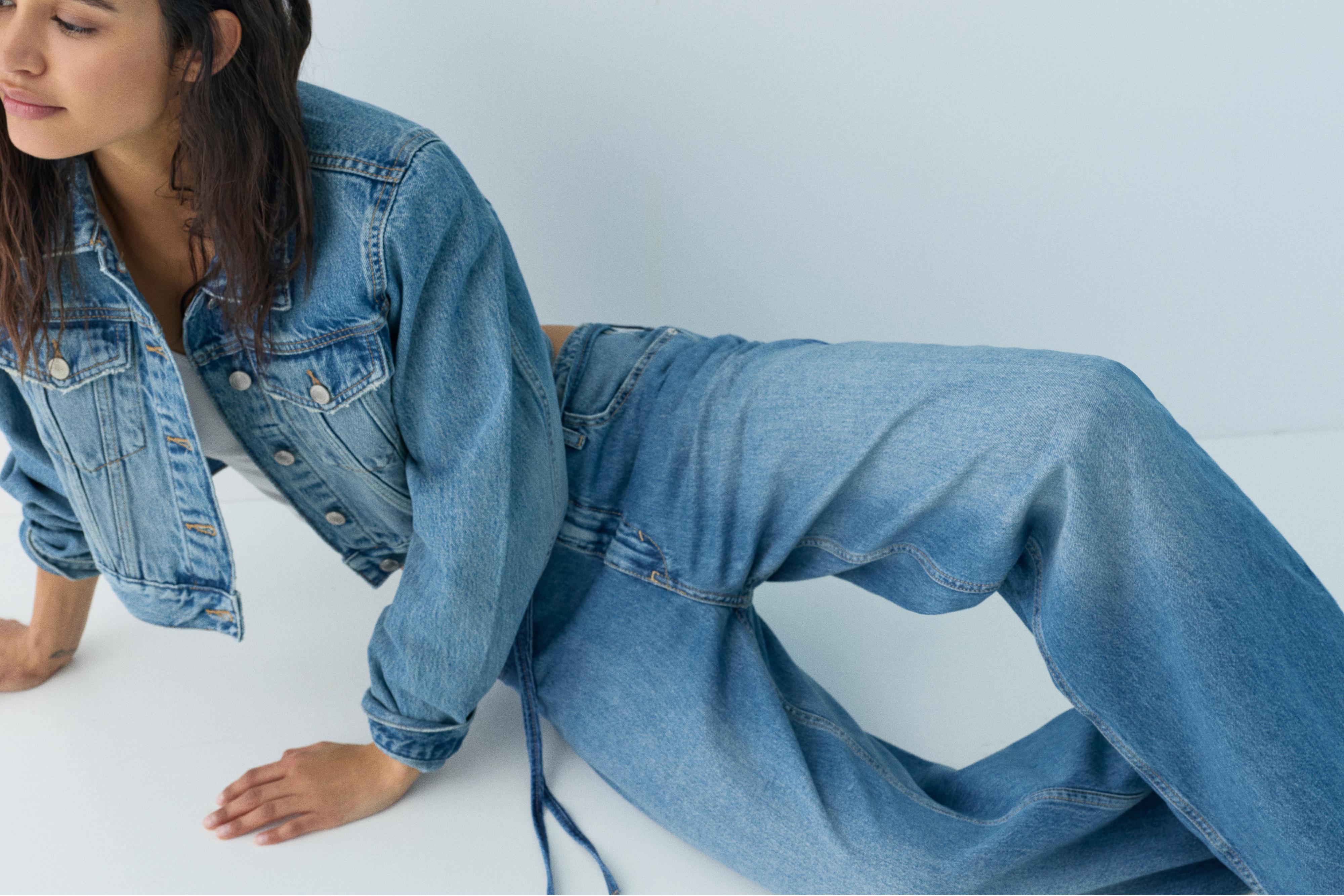 Baggy jeans with drawstring — Medium blue