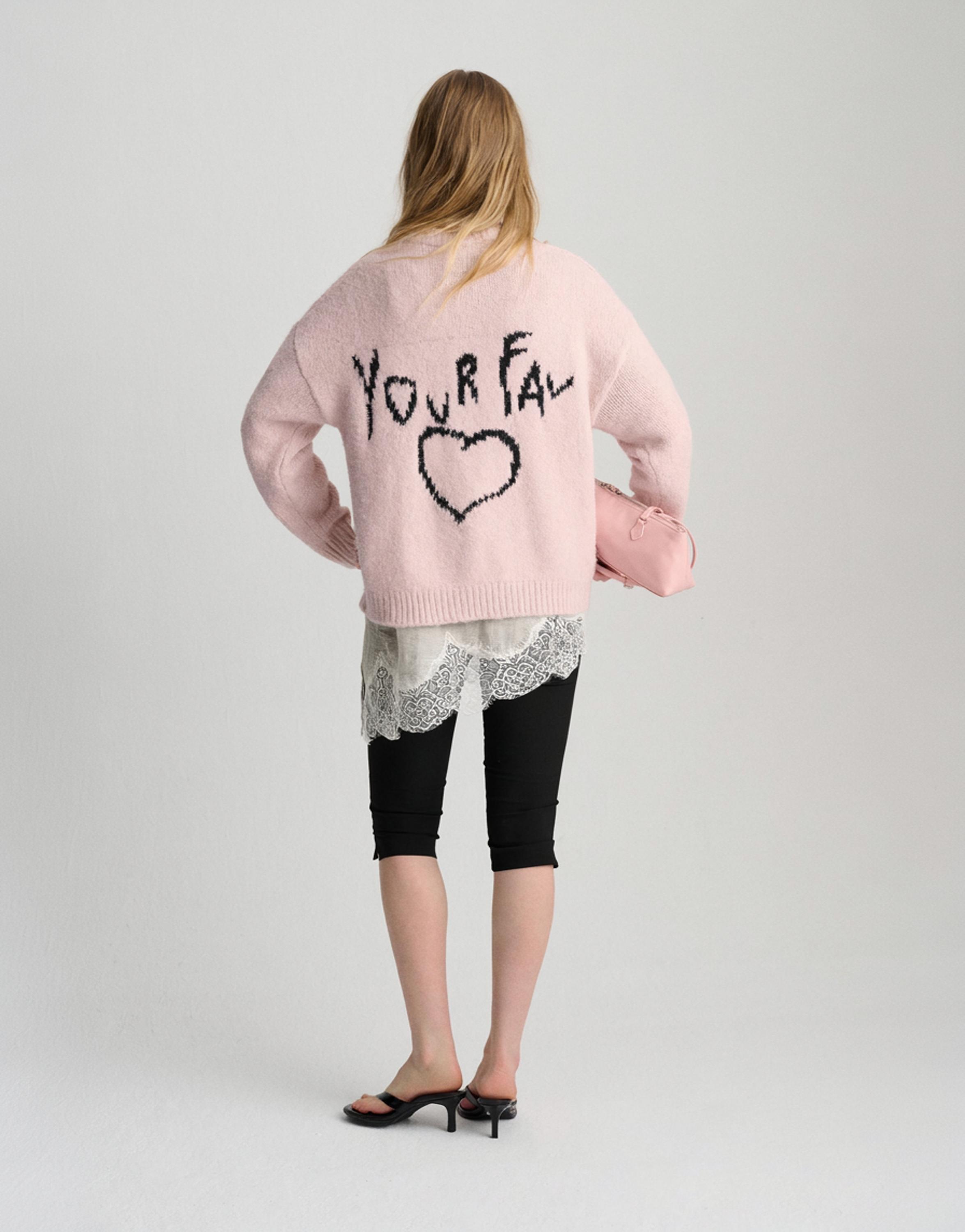 Pembe nakışlı kalp desenli kazak - Görsel 8