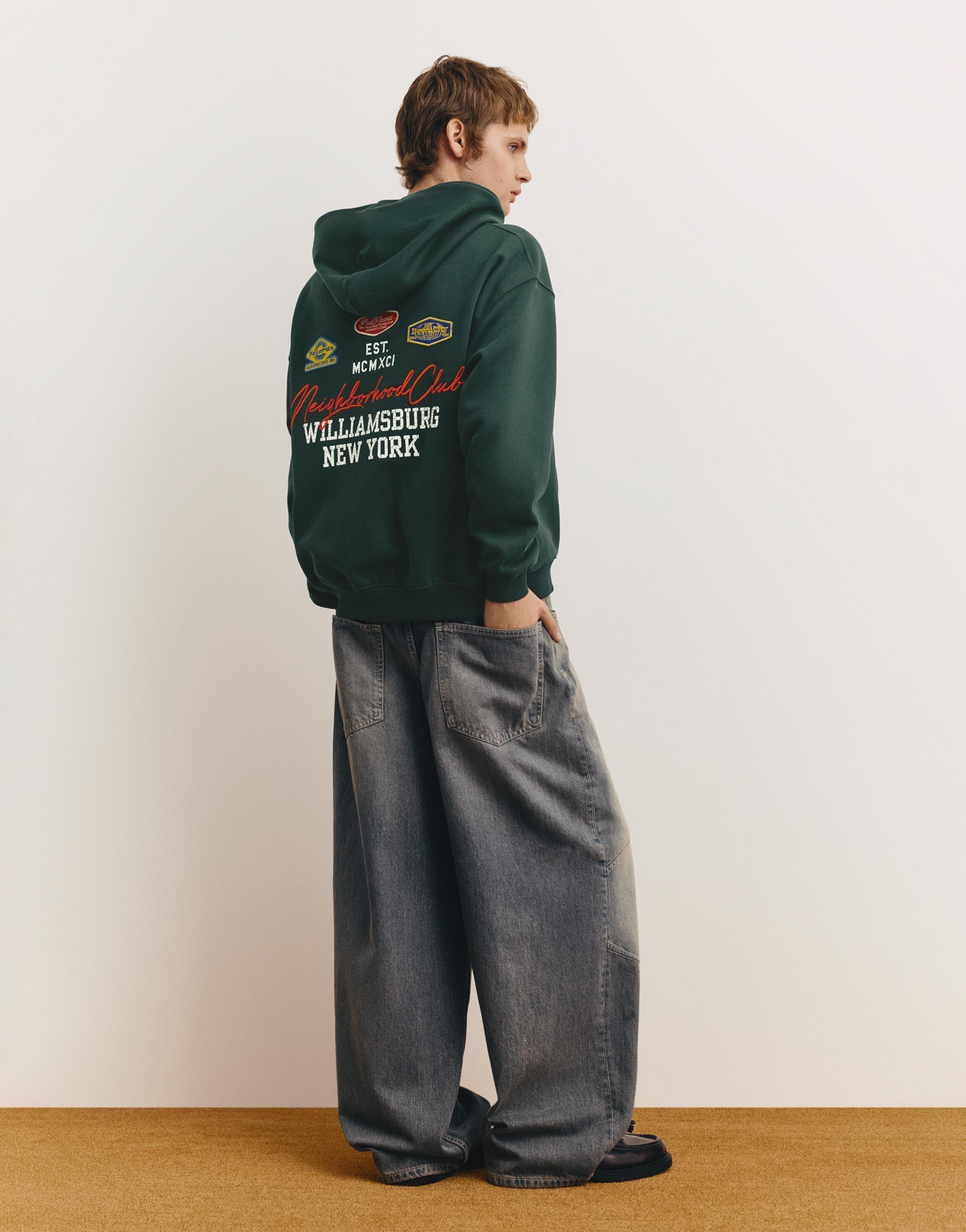 Yamalı fermuarlı kapüşonlu sweatshirt - Görsel 11
