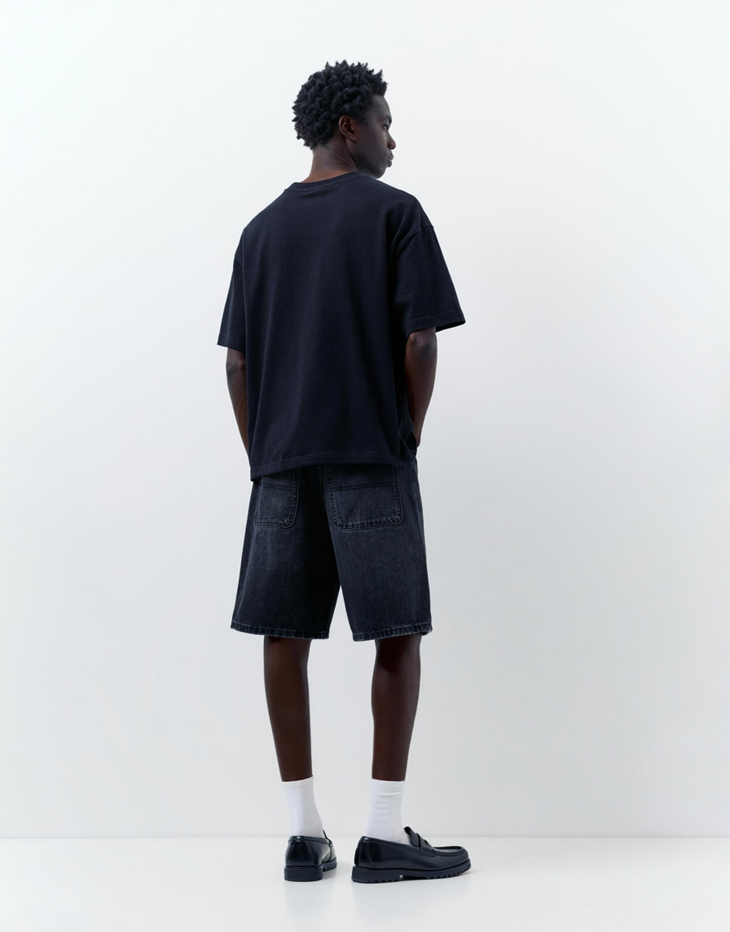 Baggy relaxed fit denim Bermuda shorts — Faded black