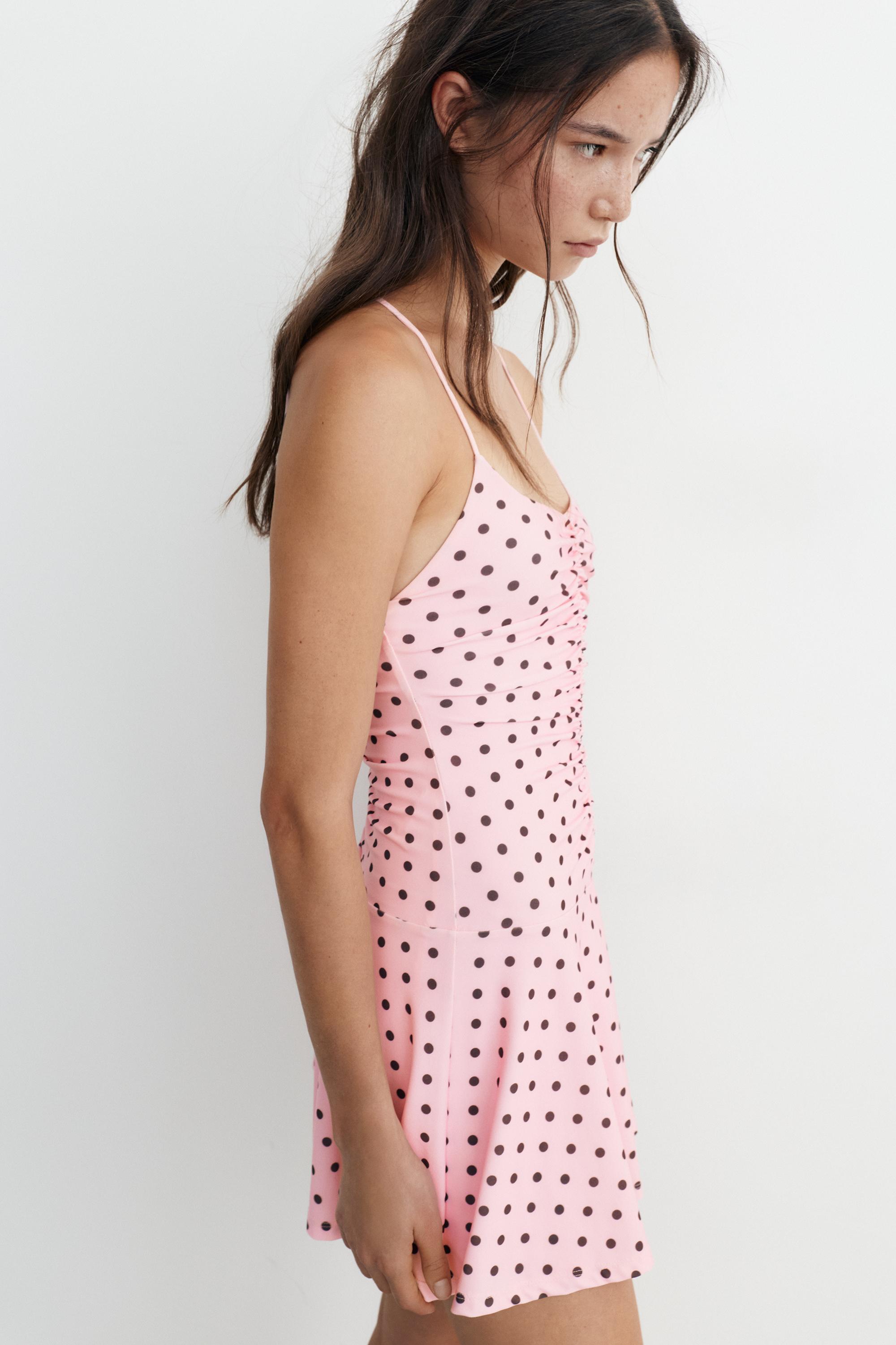 Short strappy gathered dress — Pink