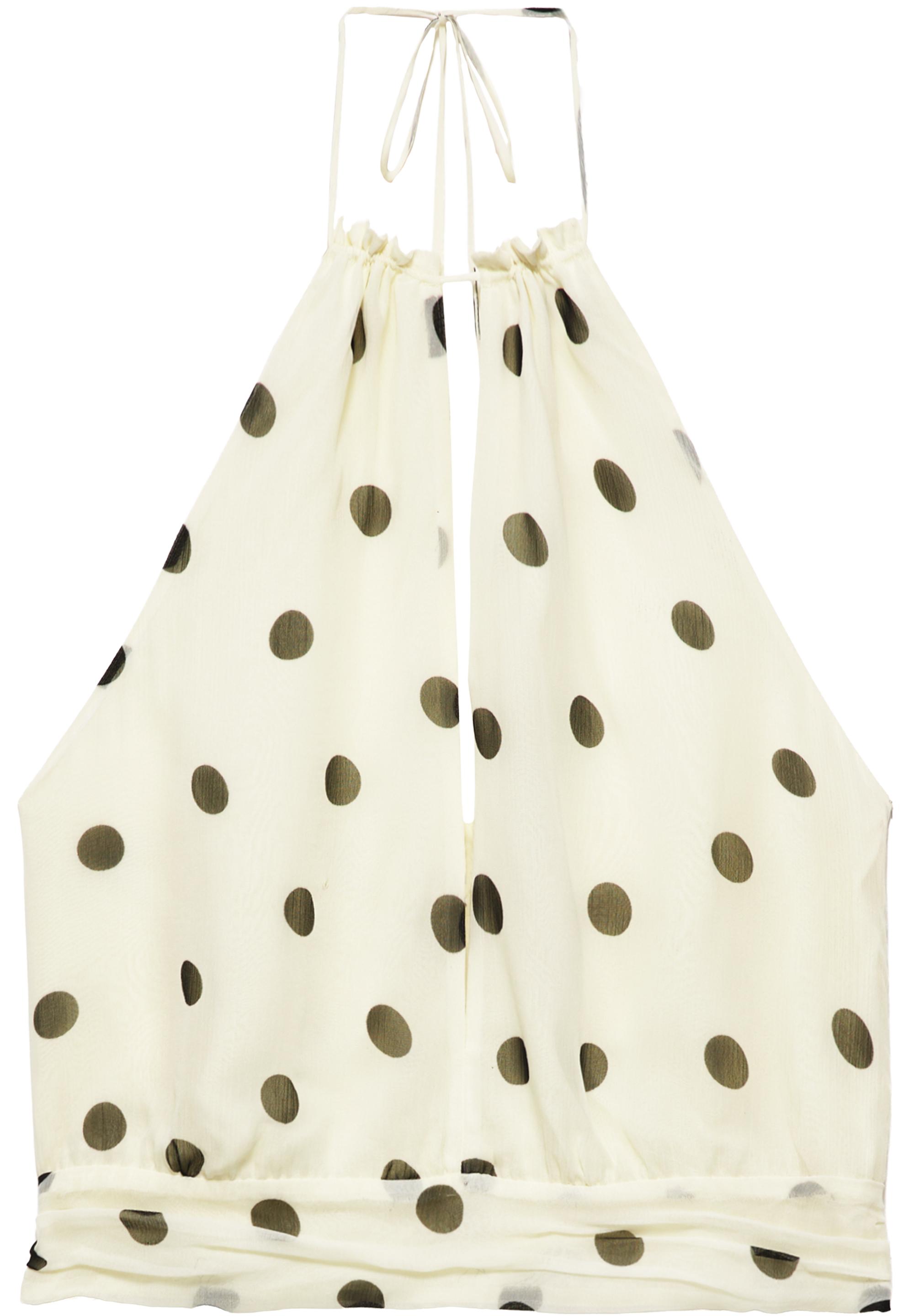 Polka dot halter top with cutout — White