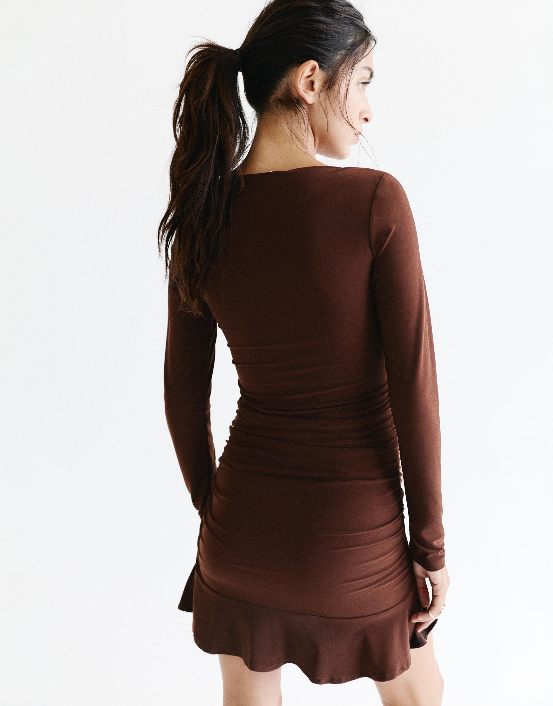 Gathered short dress — Brown