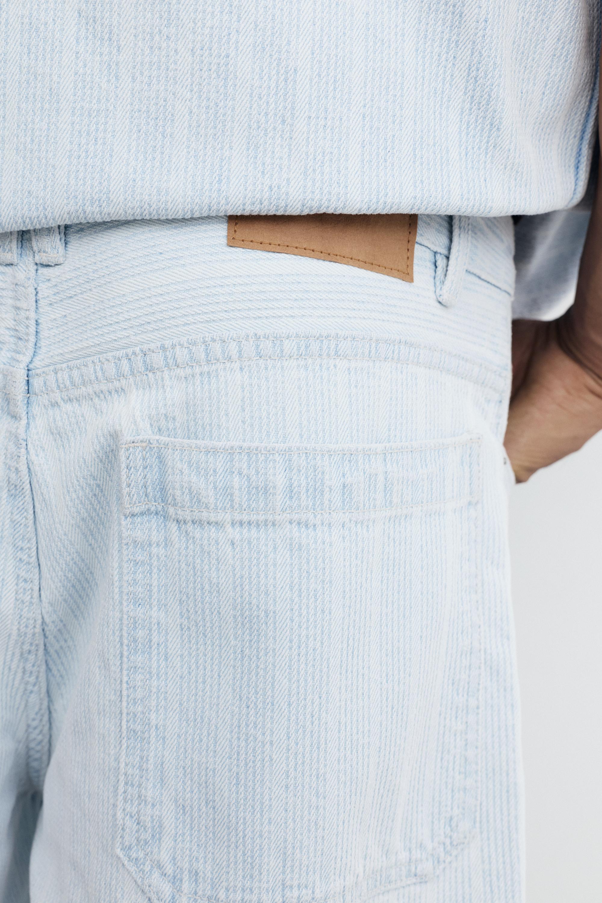 Standard fit jacquard denim Bermuda shorts — Pale blue