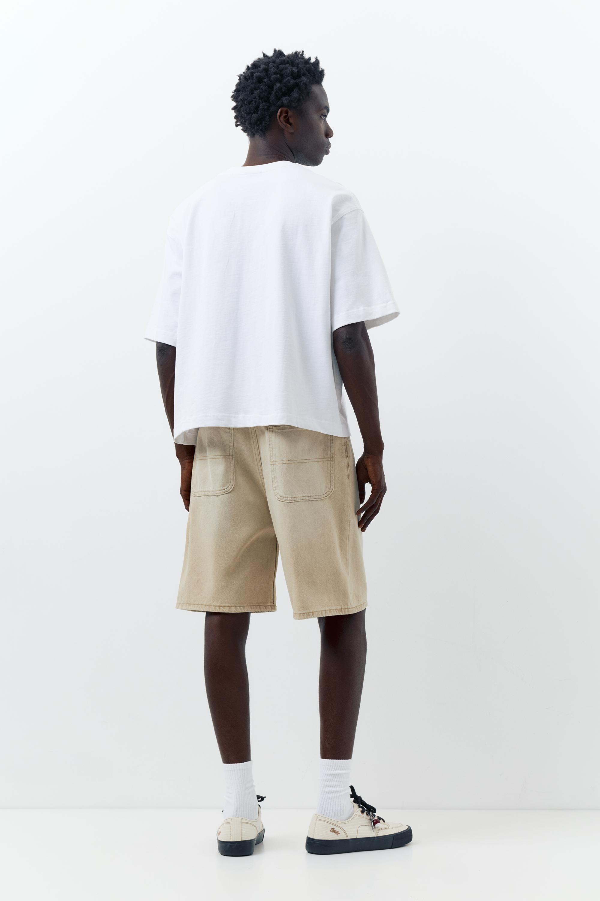 Baggy relaxed fit denim Bermuda shorts — Sand