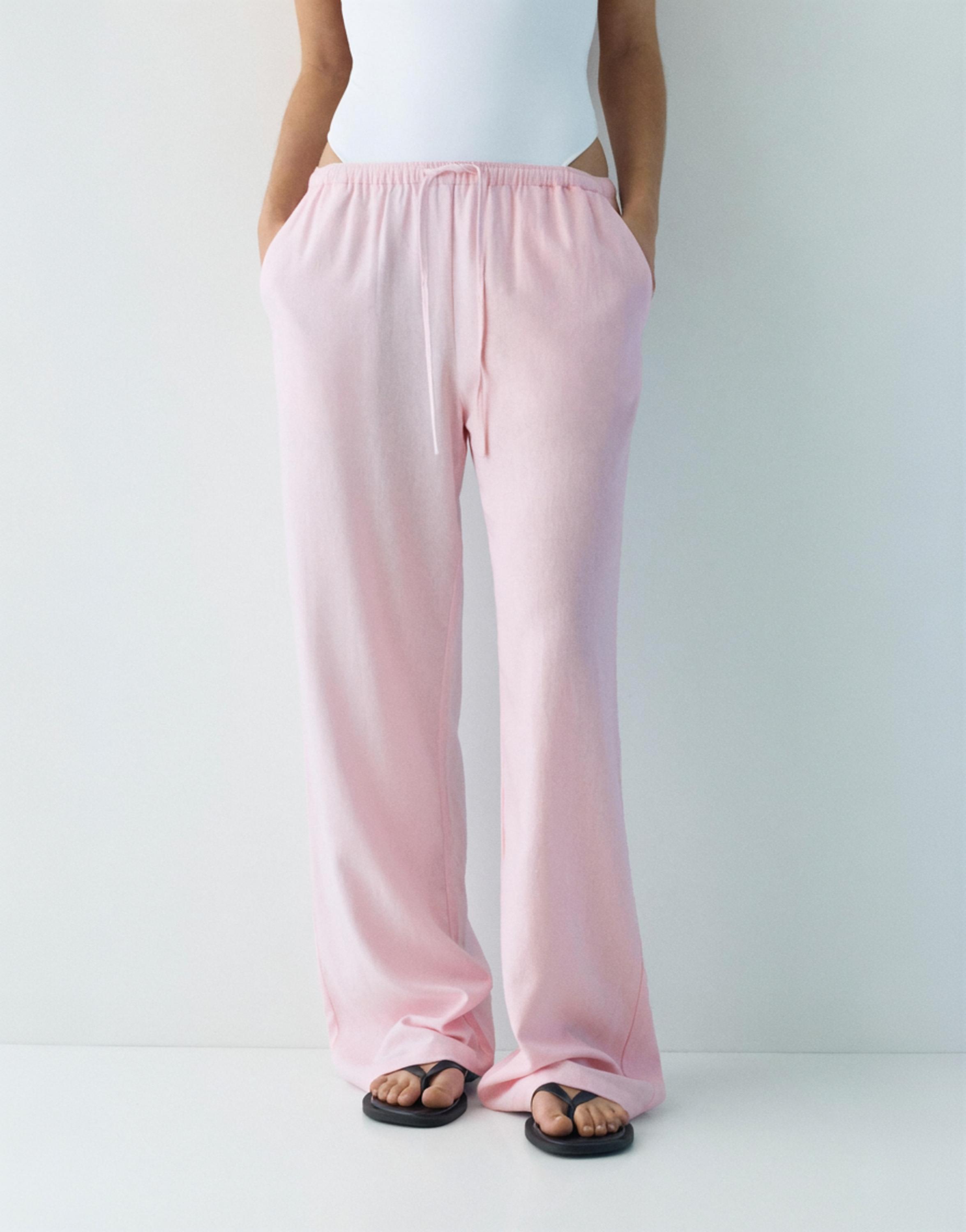 Flowy trousers with linen — Pastel pink