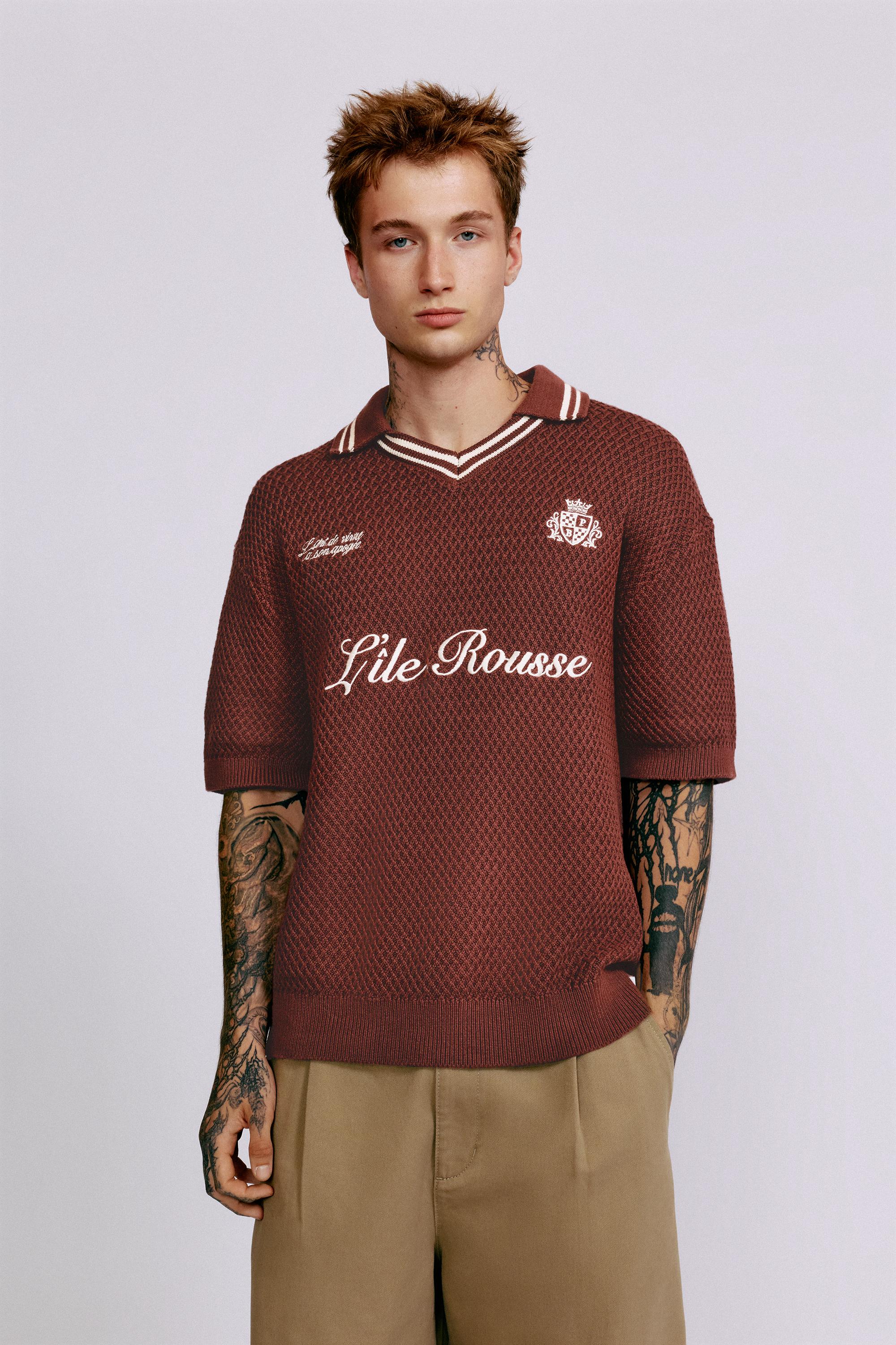L'île-Rousse graphic knit polo shirt — Burgundy