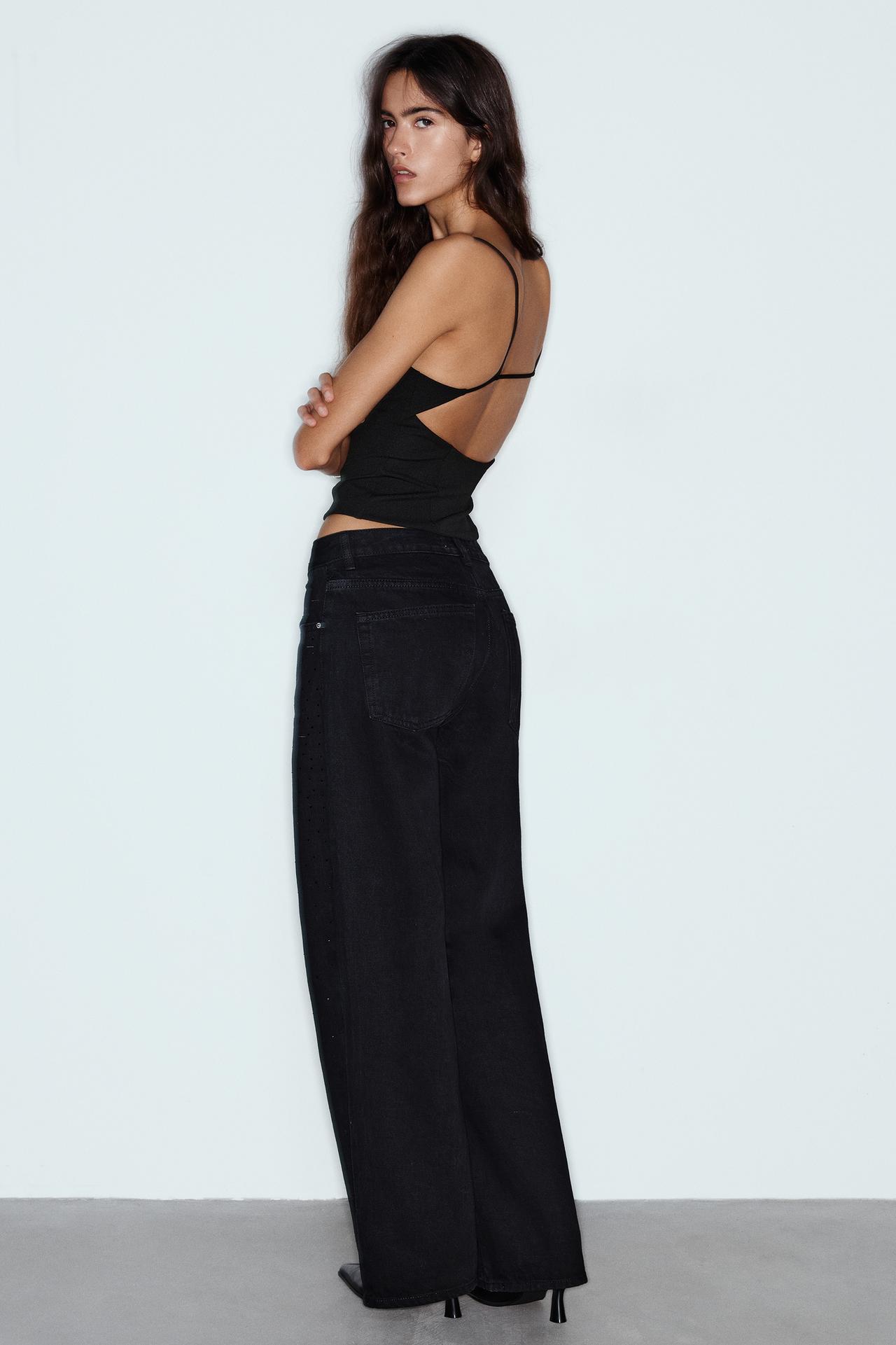 Strappy corsetry-inspired top — Black
