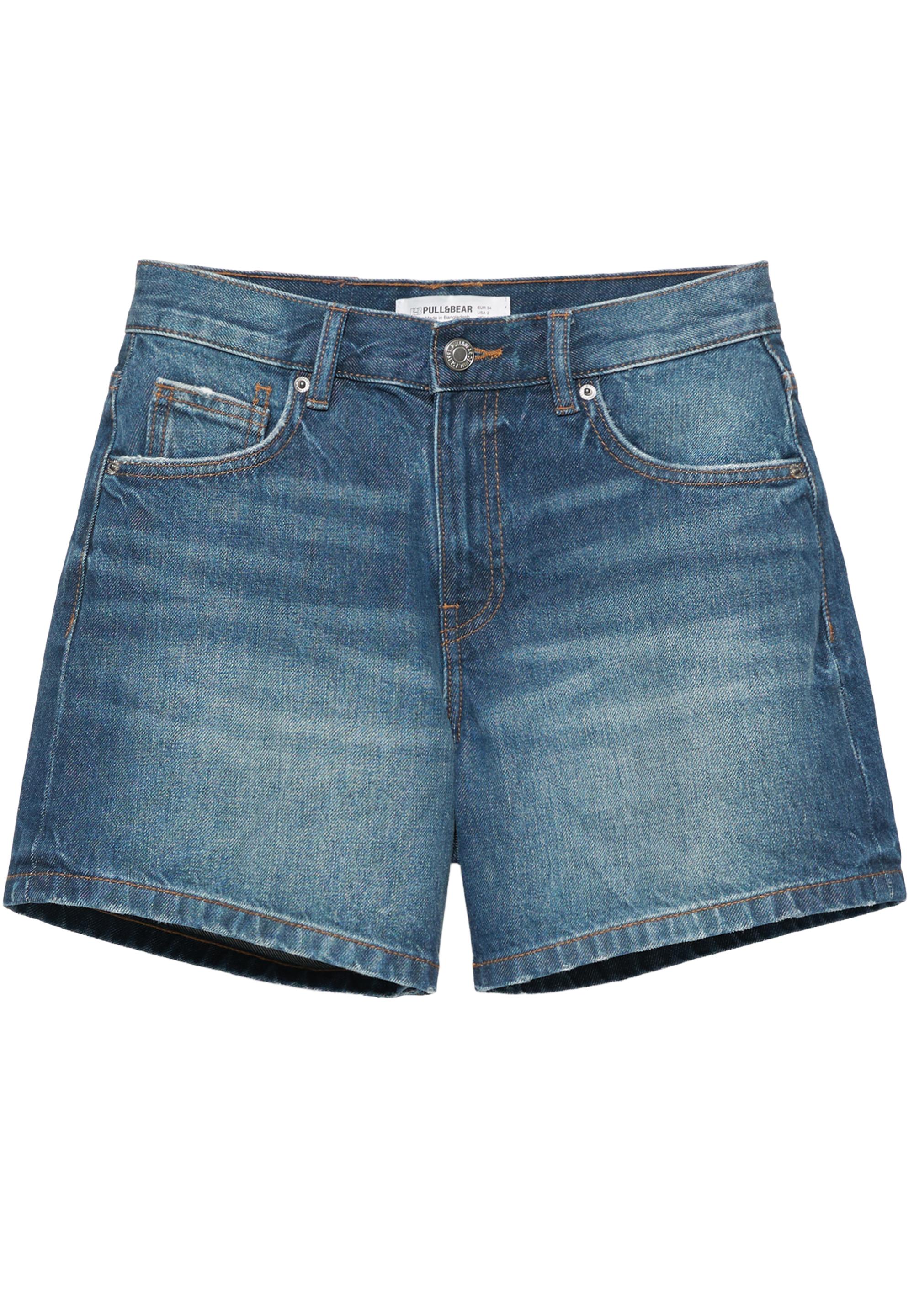 Mid-waist denim Bermuda shorts — Dark blue