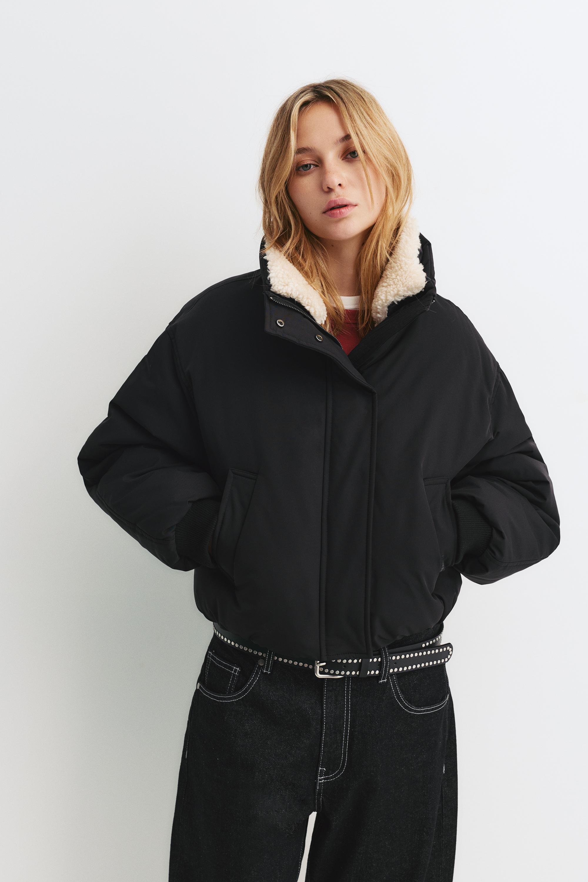 ジャケット・アウター Faux Shearling Lined Bomber Jacket Black 41i+A45SOvL.jpg