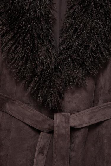 Fitted faux suede coat — Brown 5