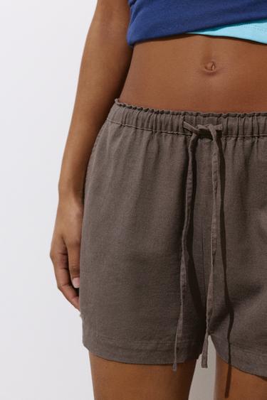 Linen blend shorts — Pale brown 4