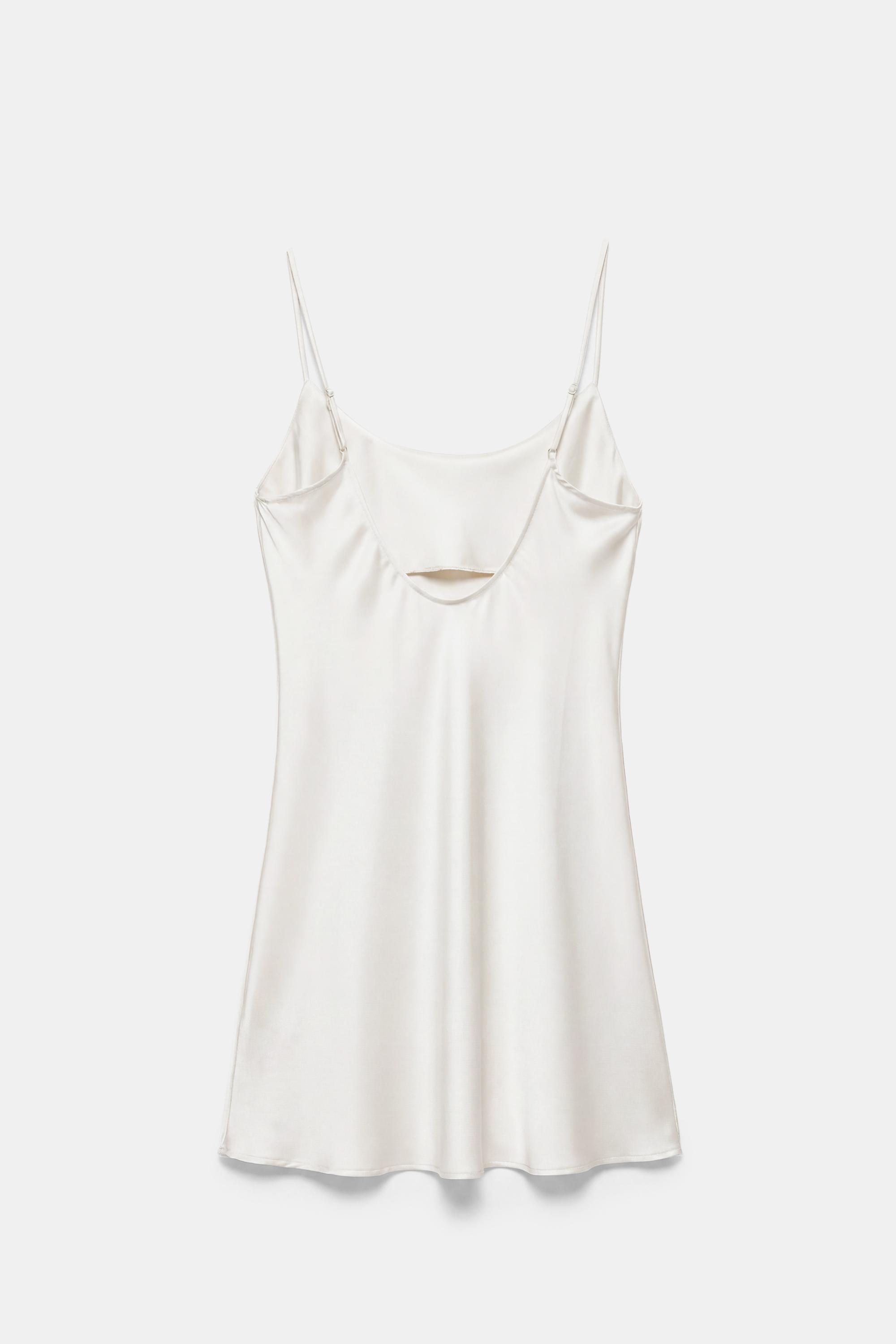 Short satin strappy dress — Ecru