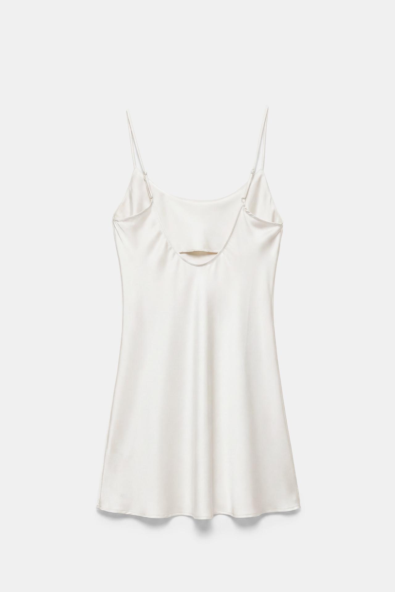 Short satin strappy dress — Ecru