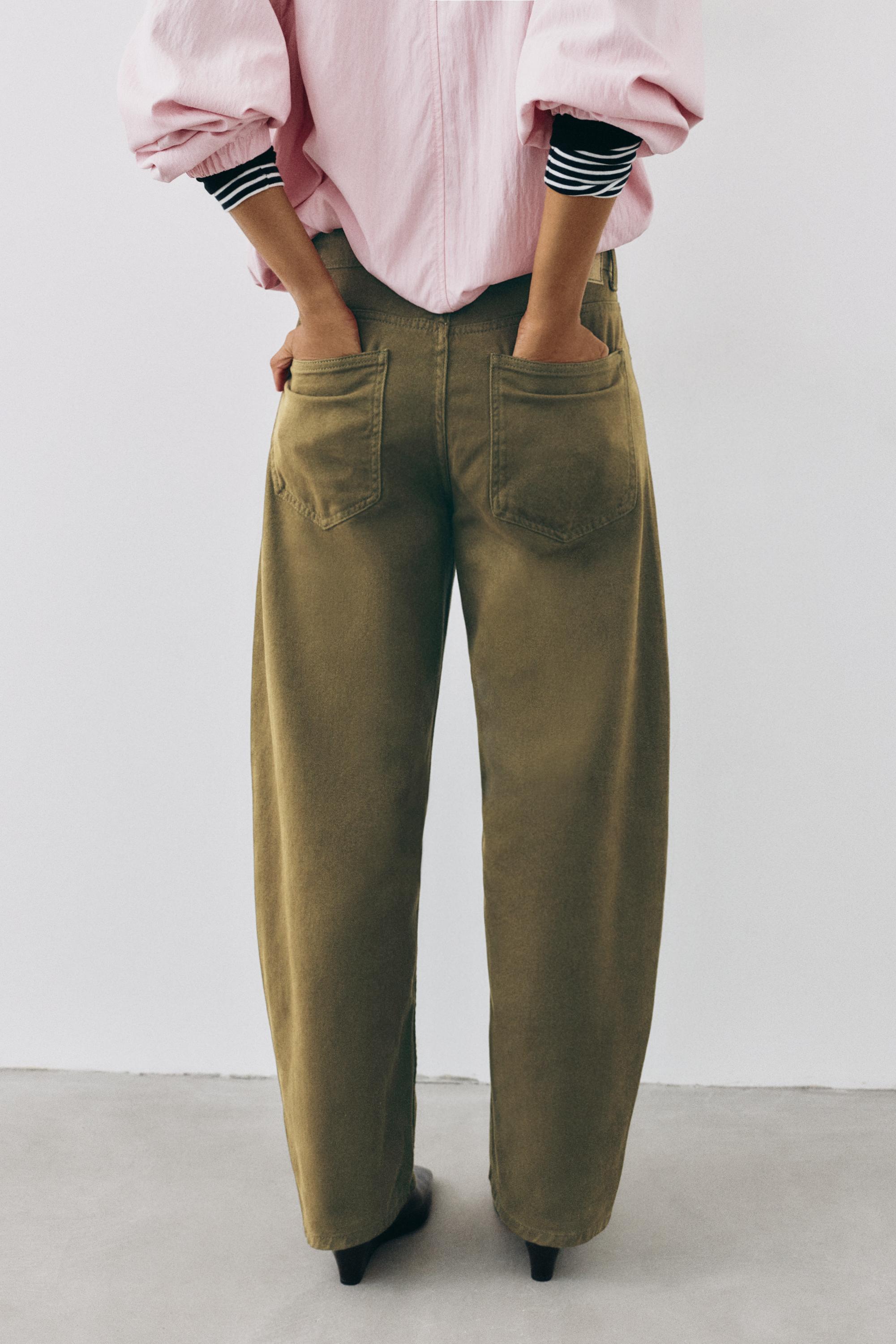 Low-rise barrel jeans — Khaki