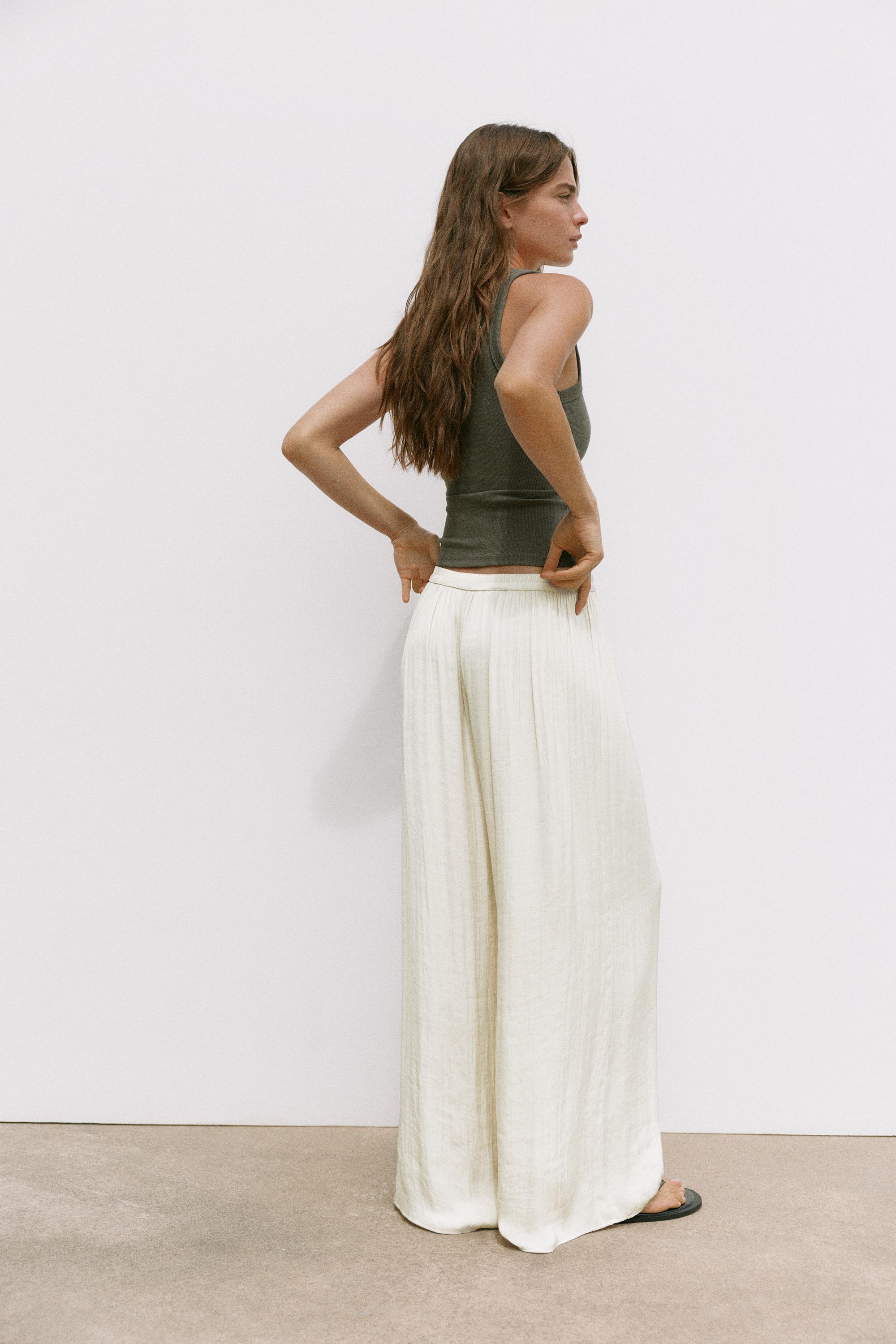 Satin wide-leg trousers — Ecru