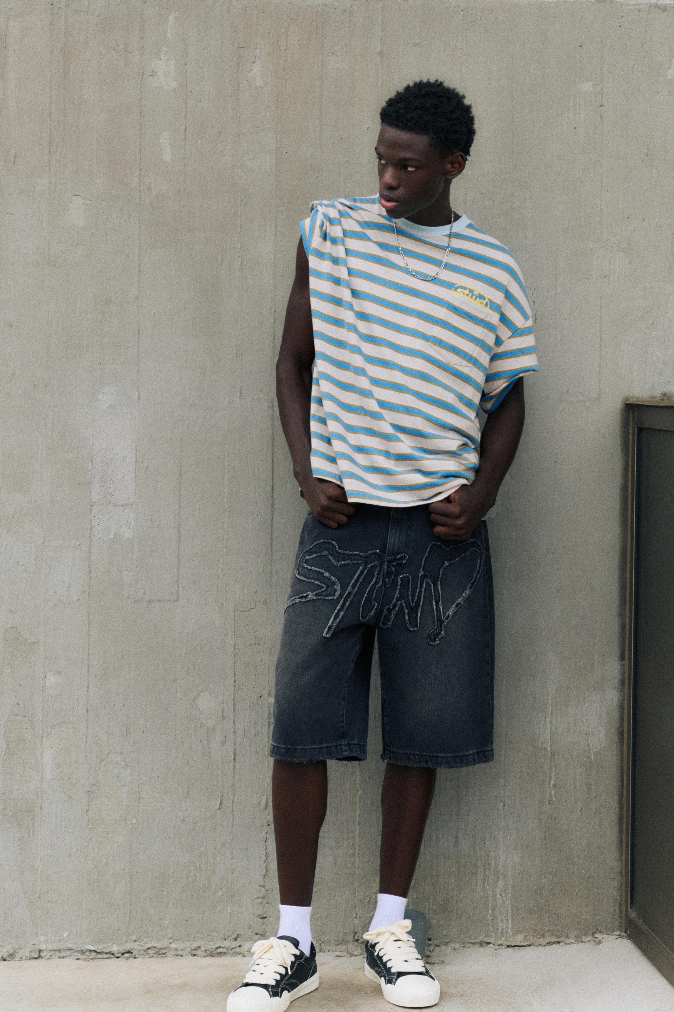 STWD skater denim Bermuda shorts — Faded black