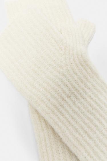 Ribbed knit mittens — Ecru 3