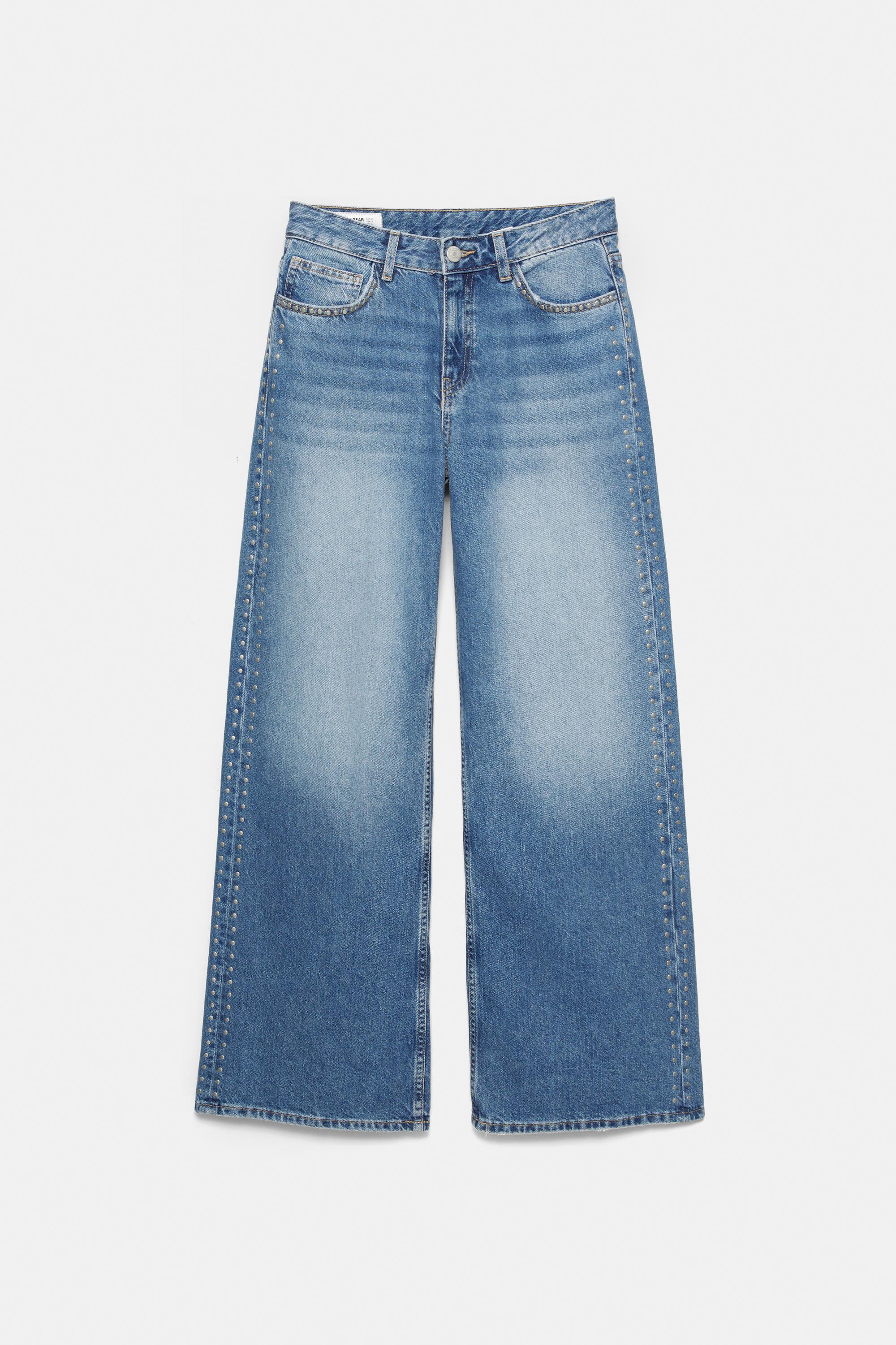 Wide-leg stud jeans — Medium blue