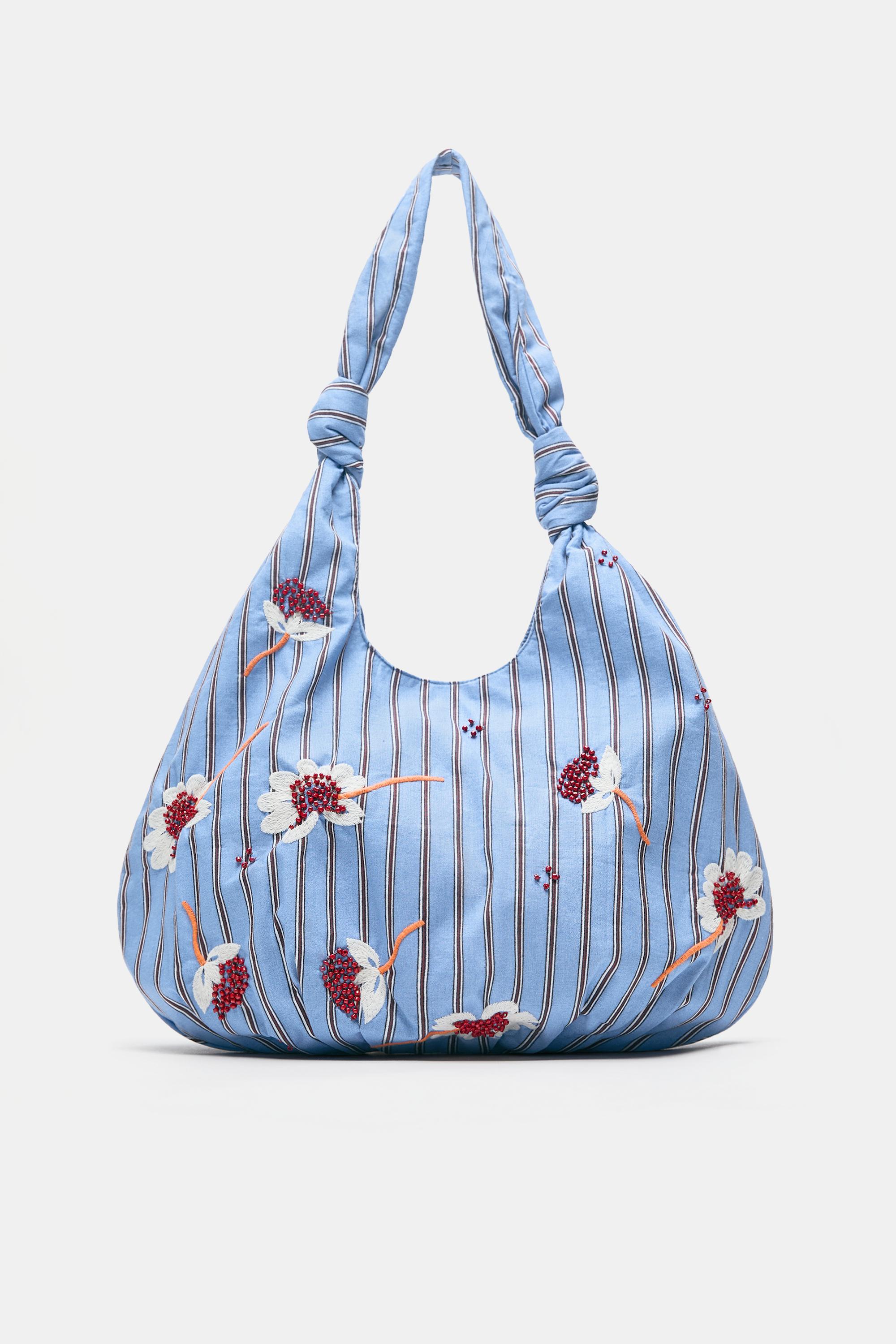 Striped floral tote bag — Blue