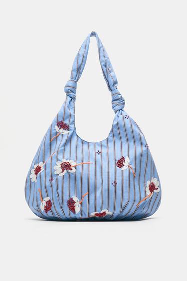 Striped floral tote bag — Blue 1