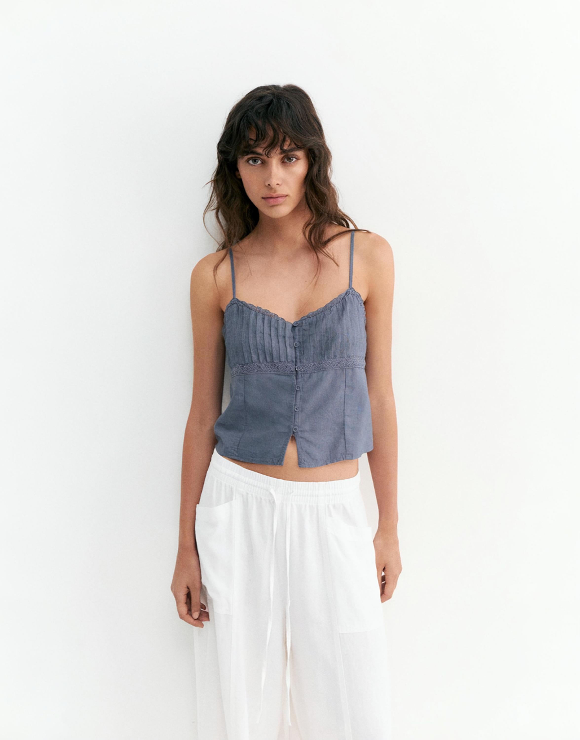 Linen blend camisole top — Blue