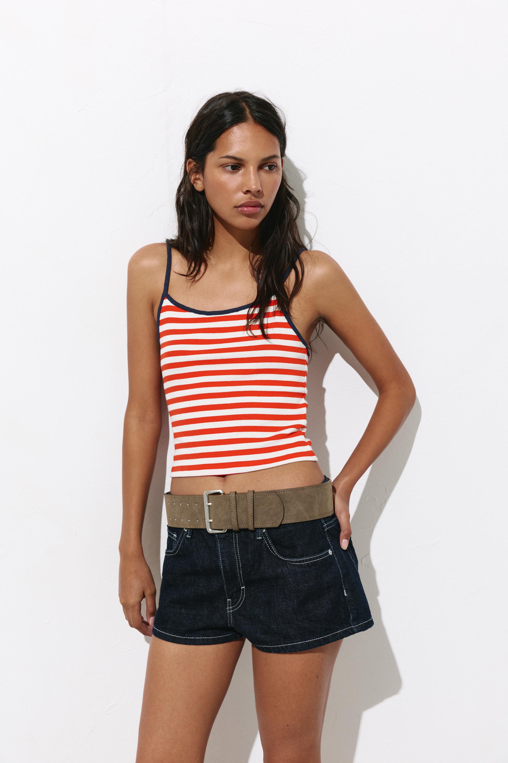 Striped strappy top — White/Red