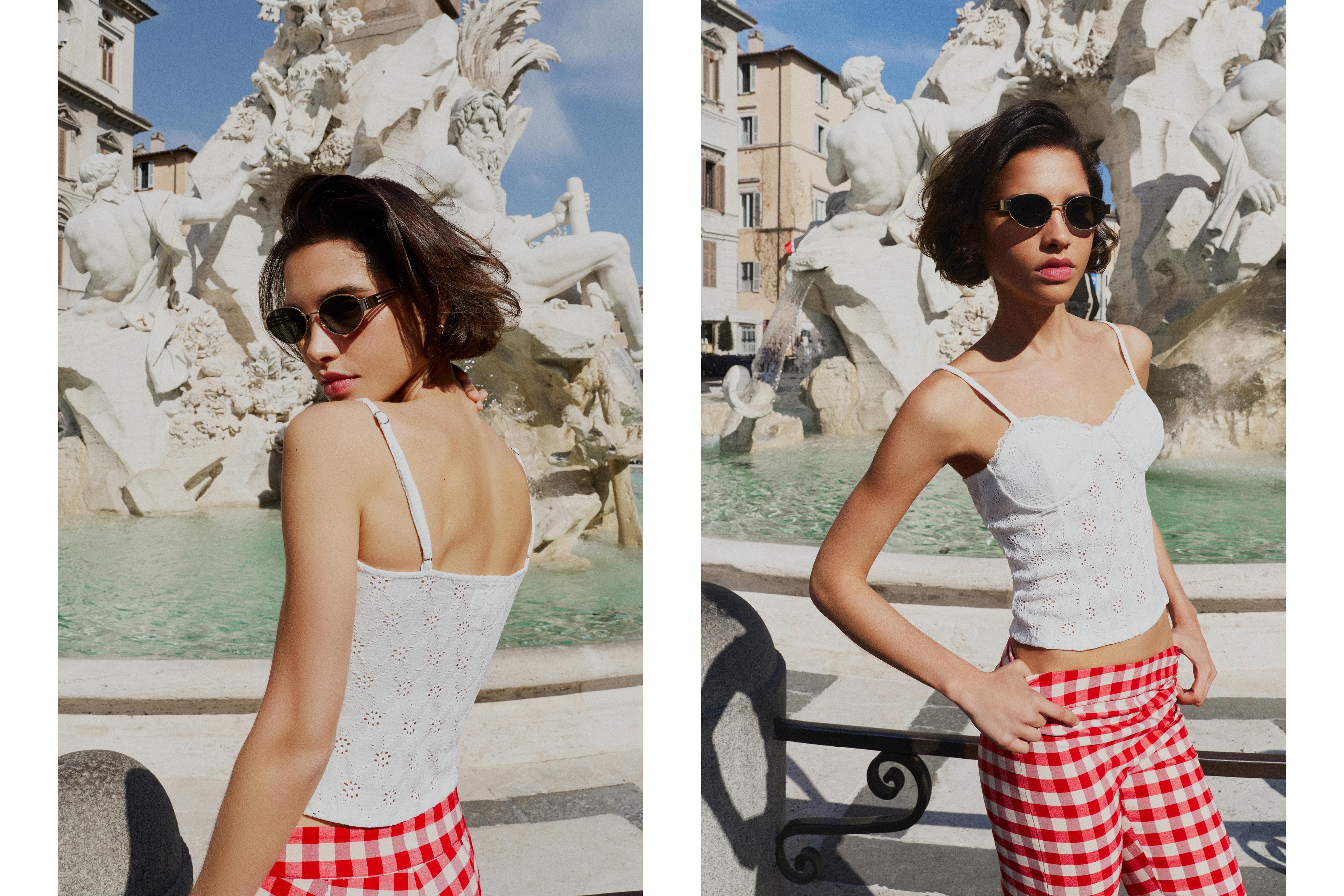Swiss embroidered strappy corsetry-inspired top — White