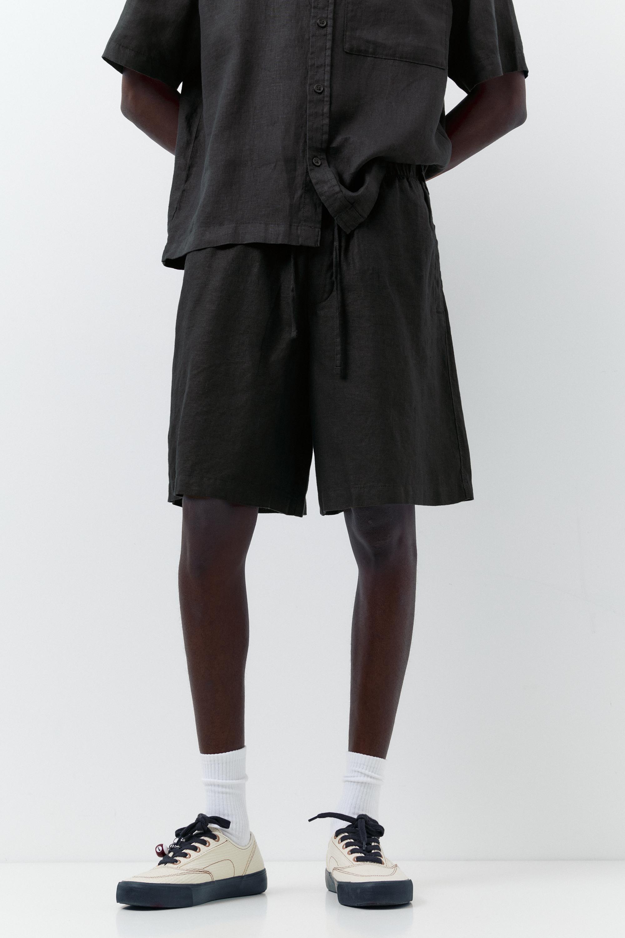 100% linen Bermuda sweat shorts — Black