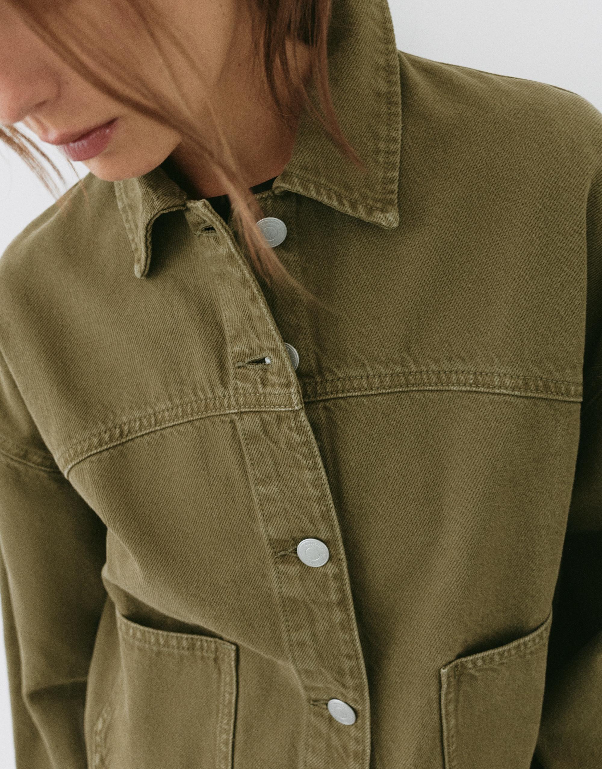 Boxy denim overshirt — Khaki