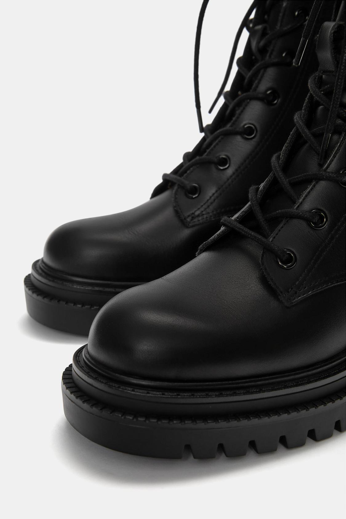 Flat lace-up leather ankle boots - pull&bear
