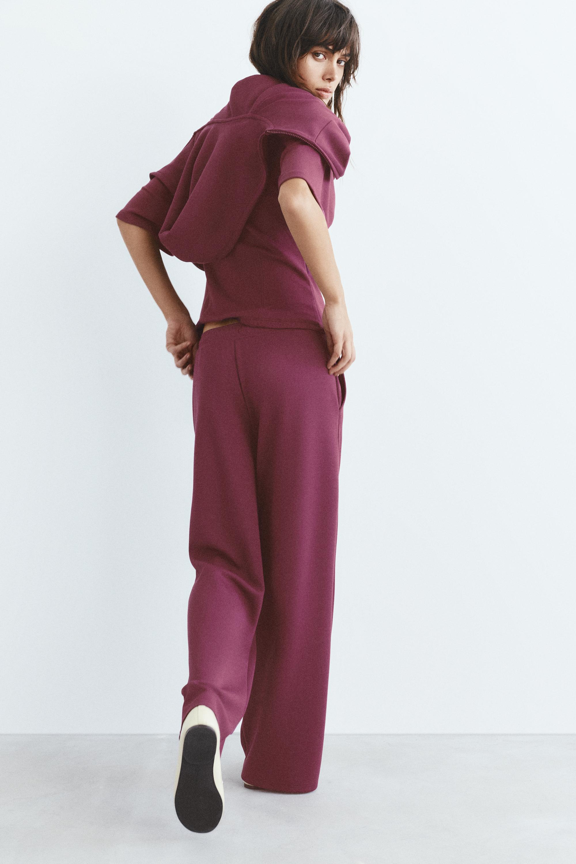 Soft-touch wide-leg trousers — Aubergine