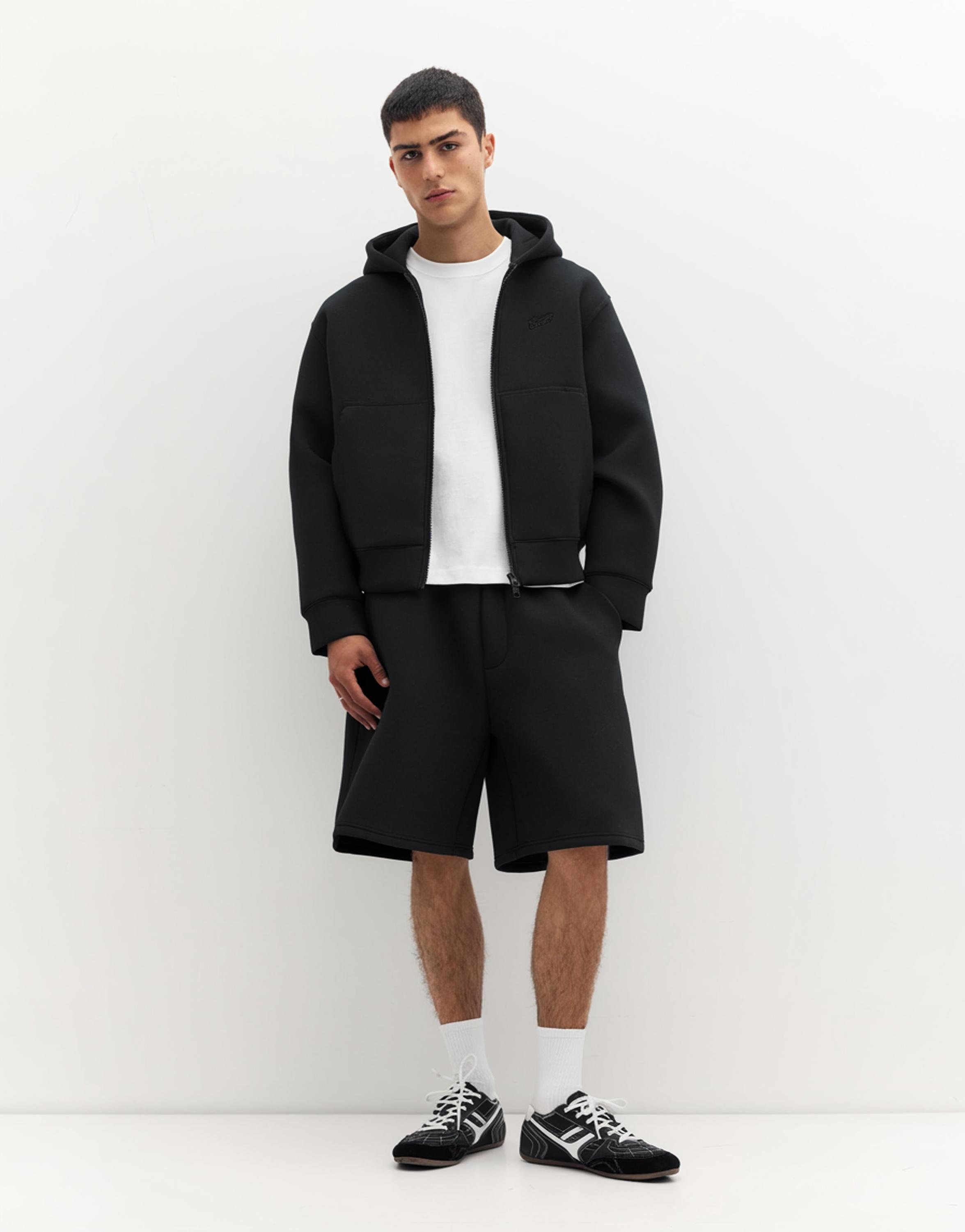 Neoprene-effect hoodie — Black