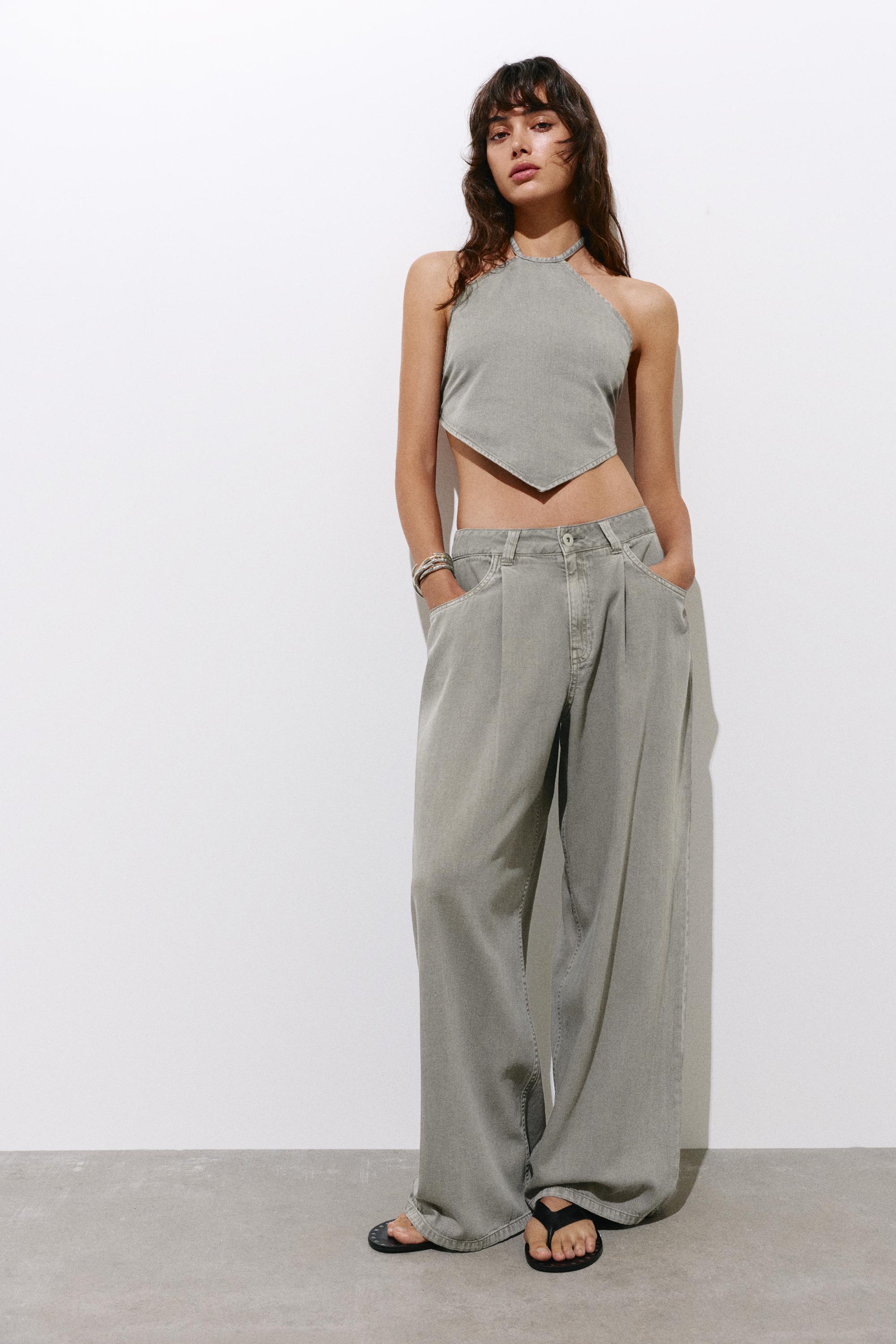Wide-leg jeans with darts — Taupe