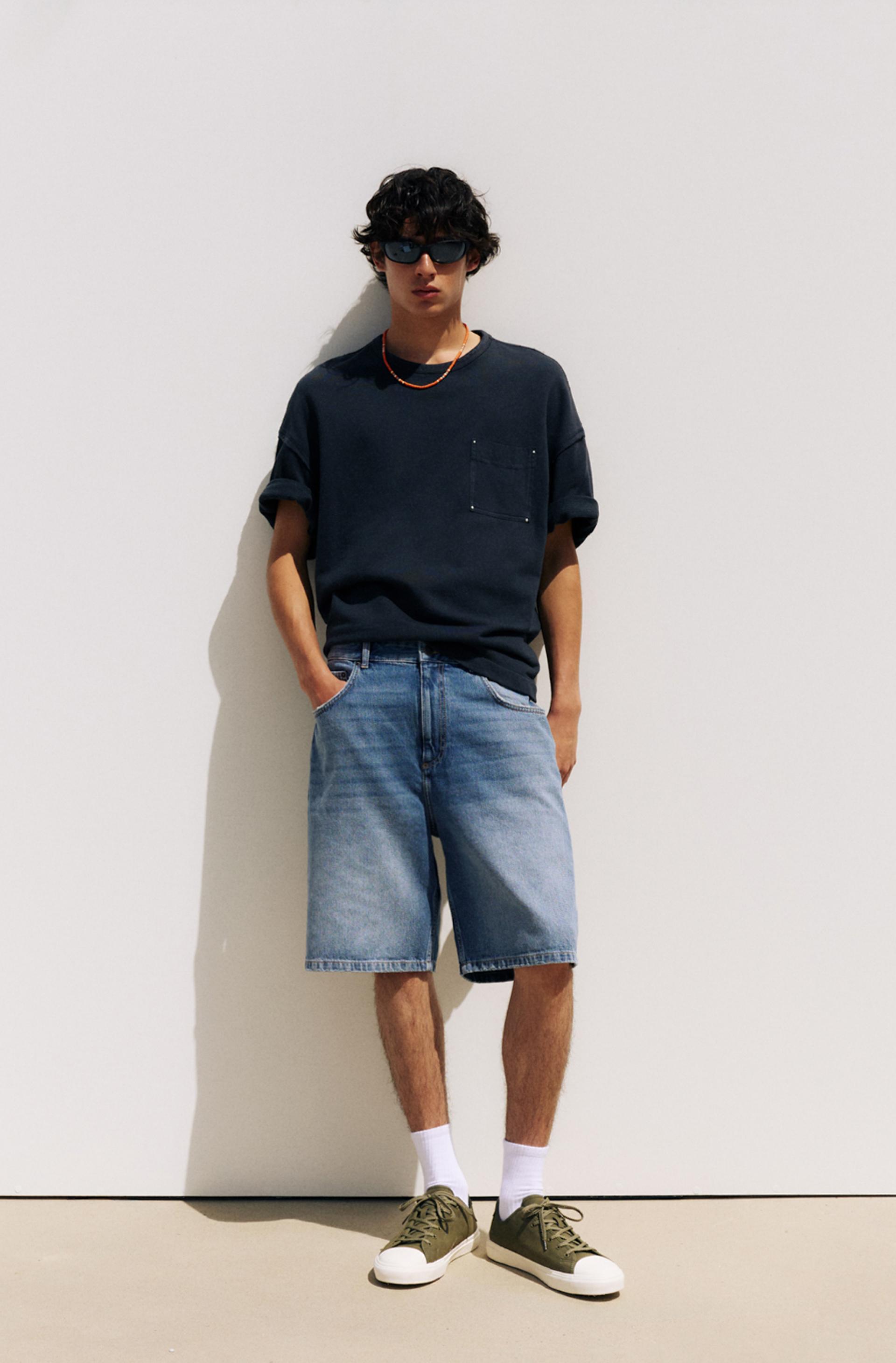 Baggy denim Bermuda shorts — Medium blue