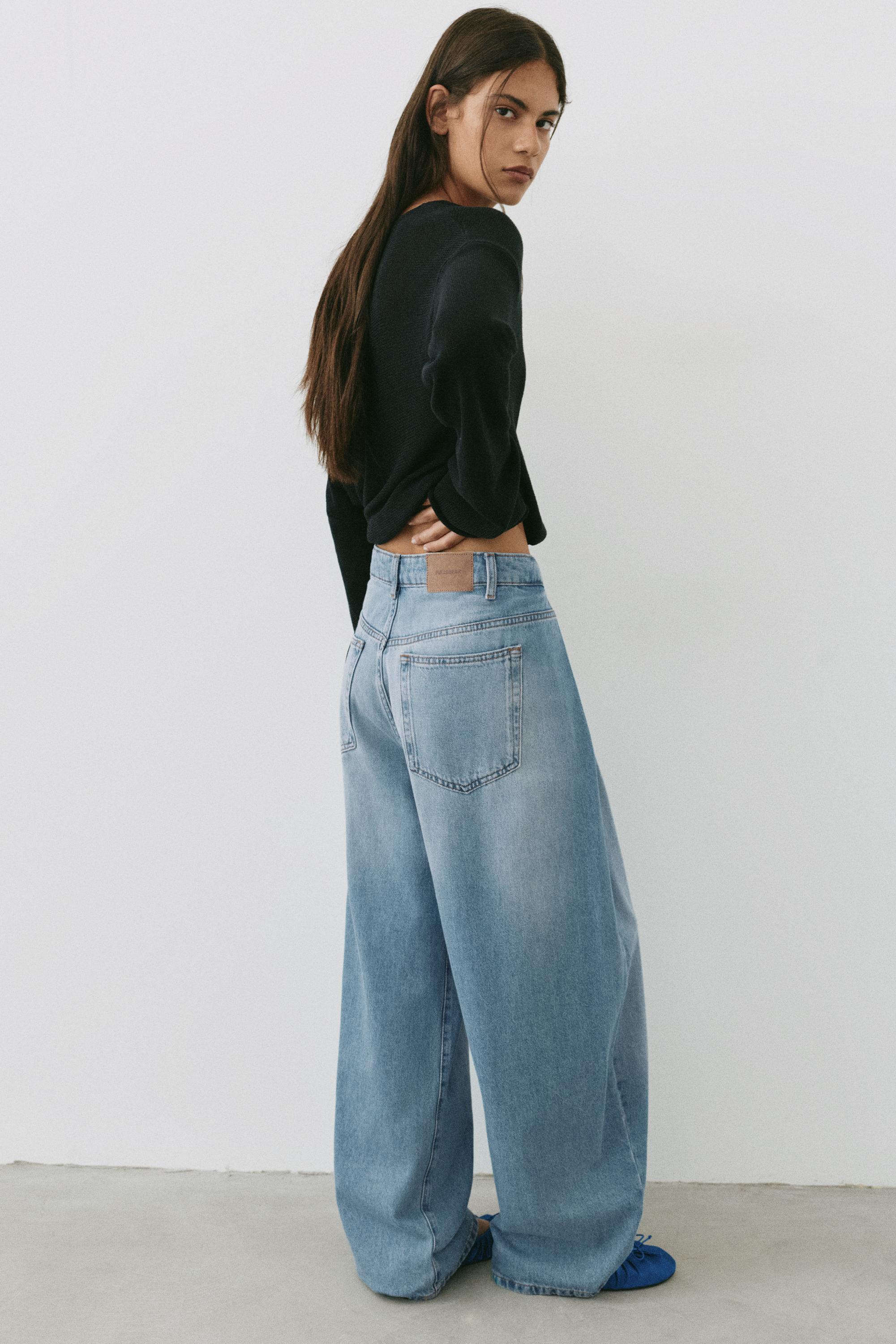 Pleated balloon fit baggy jeans — Pale blue