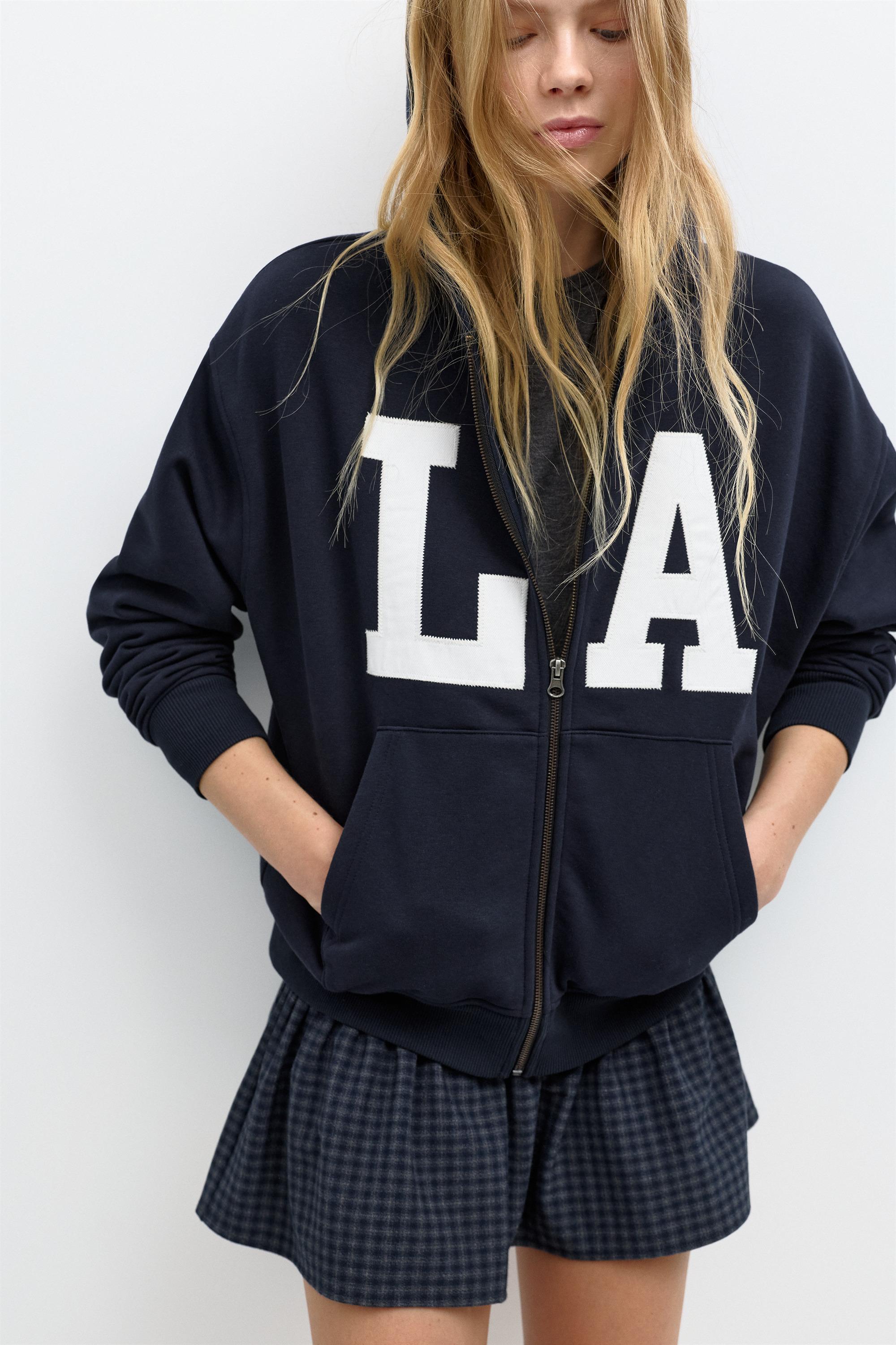 Grafik fermuarlı kapüşonlu sweatshirt - Görsel 7