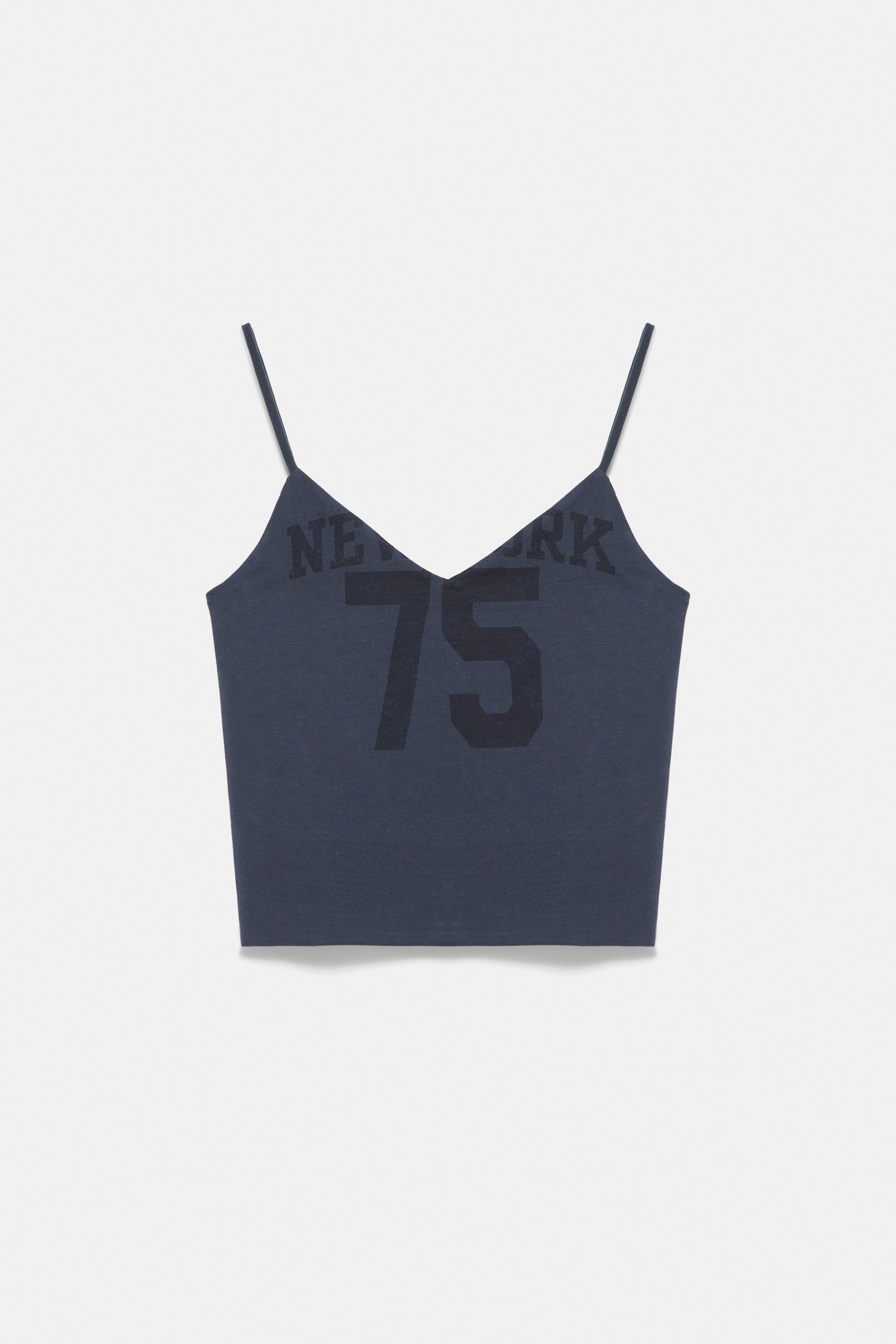 New York graphic strap top — Navy